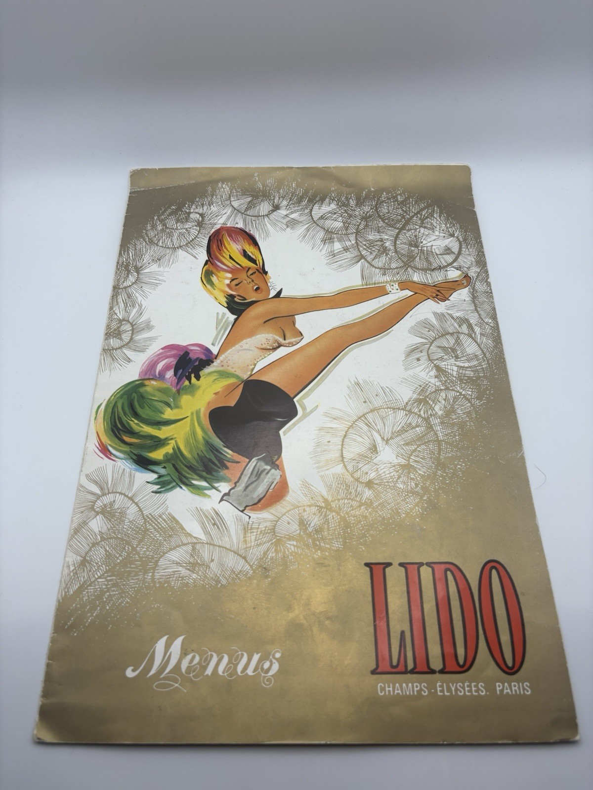 Vintage Lido Cabaret Menu Champs Elysees Paris France Showgirl Illustration