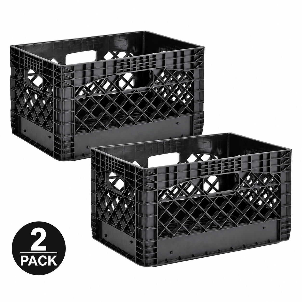 2 pack - Juggernaut Storage 24QT Plastic Heavy-Duty Milk Crate, Black 
