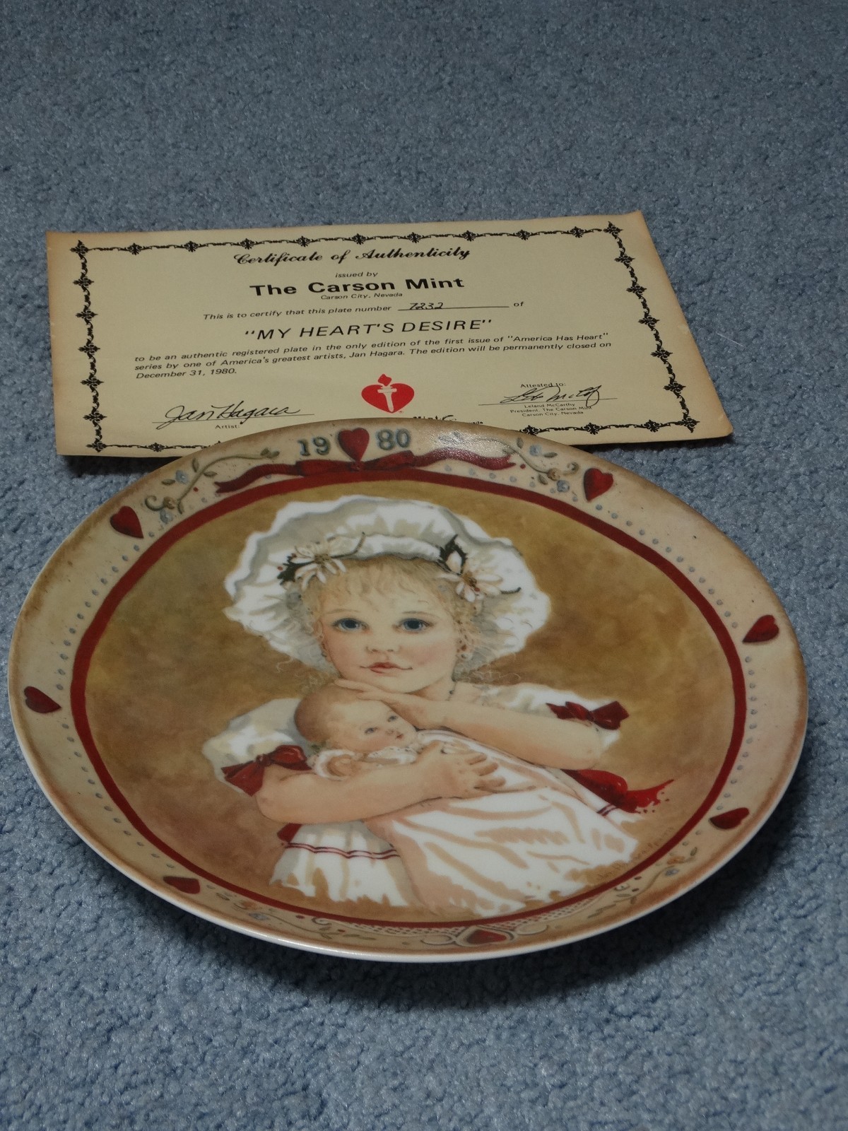 Vintage 1980 Carson Mint Jan Hagara My Heart\'s Desire Plate 1st in Series Box CO