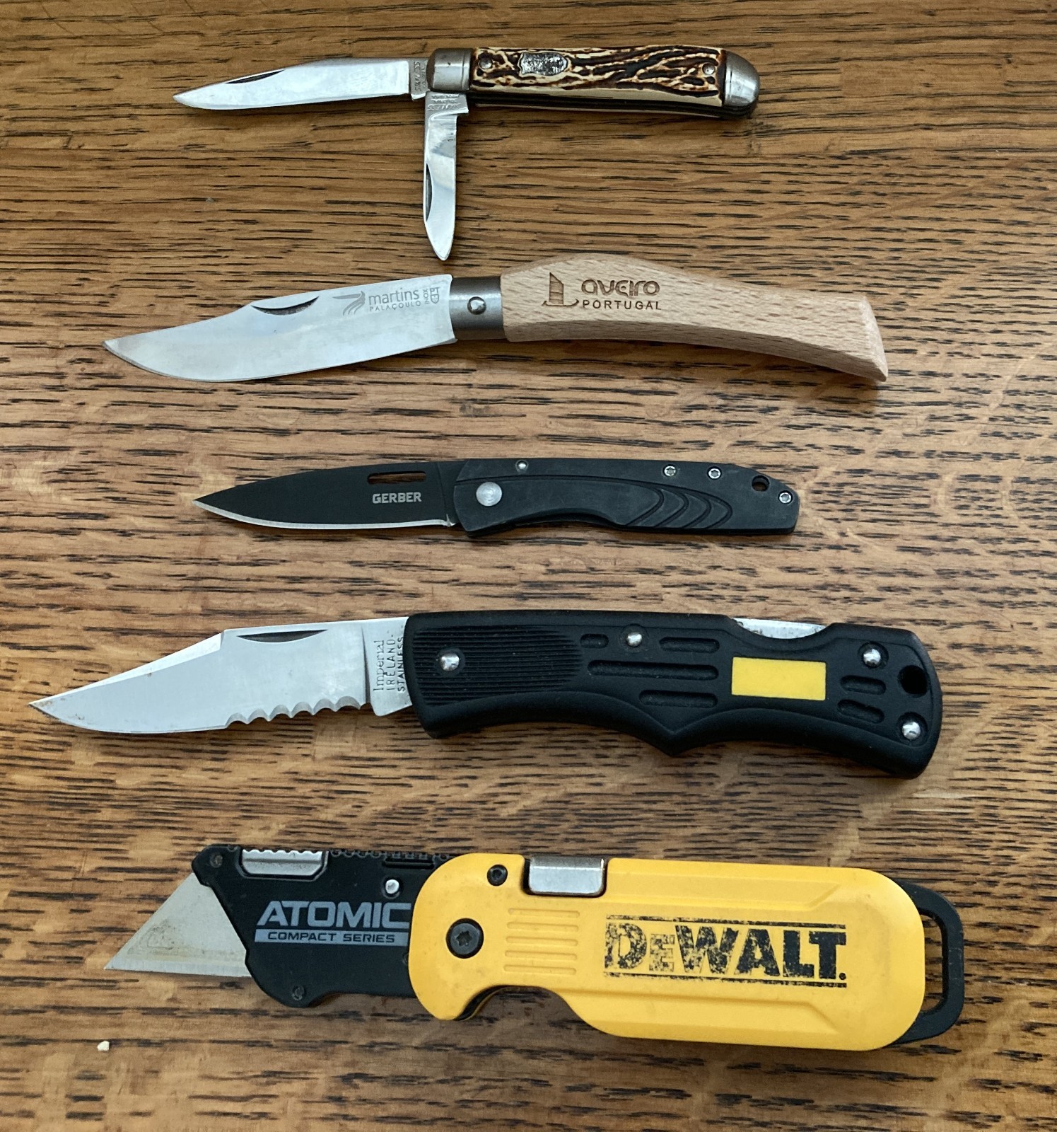 Knife Lot 5 Good User Knives Gerber, Imperial, Colonial, Oveiro, DeWalt