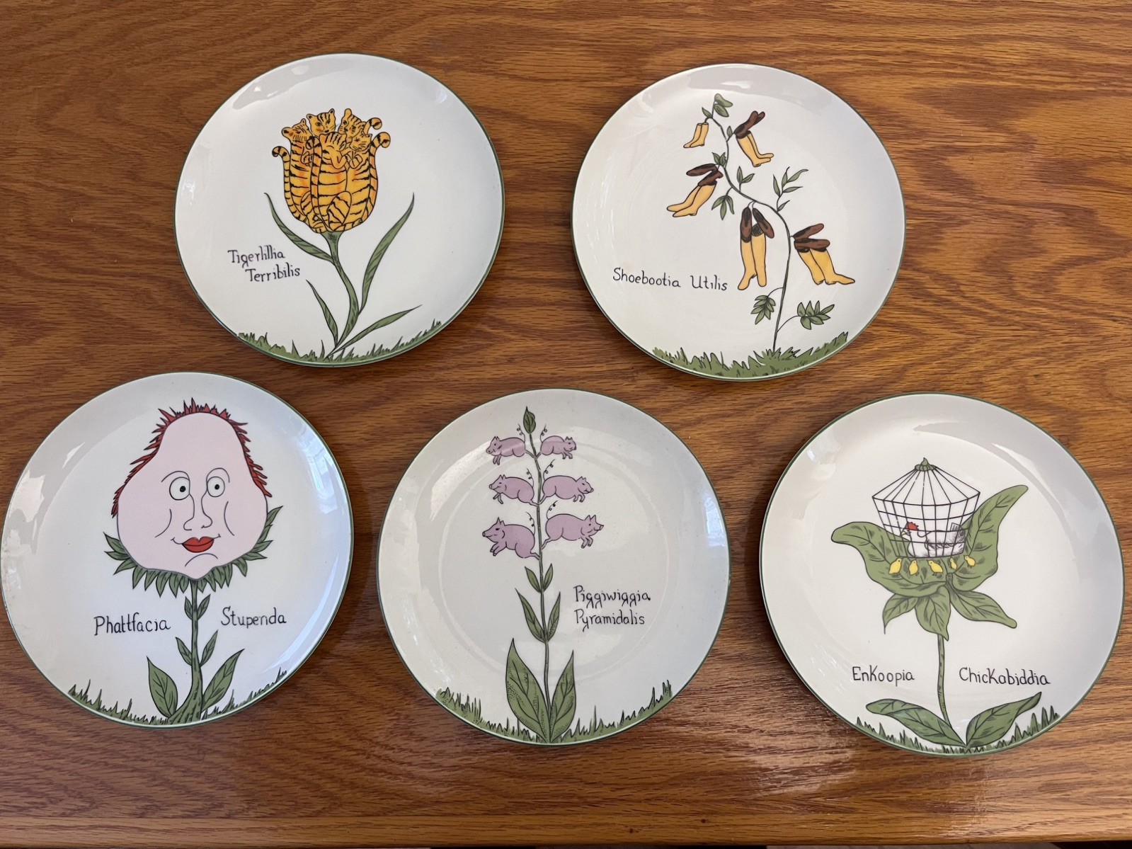 Vtg Nonsense Botany Franci Villa Vanilla Salad Plates Tastesetter Sigma SET 5