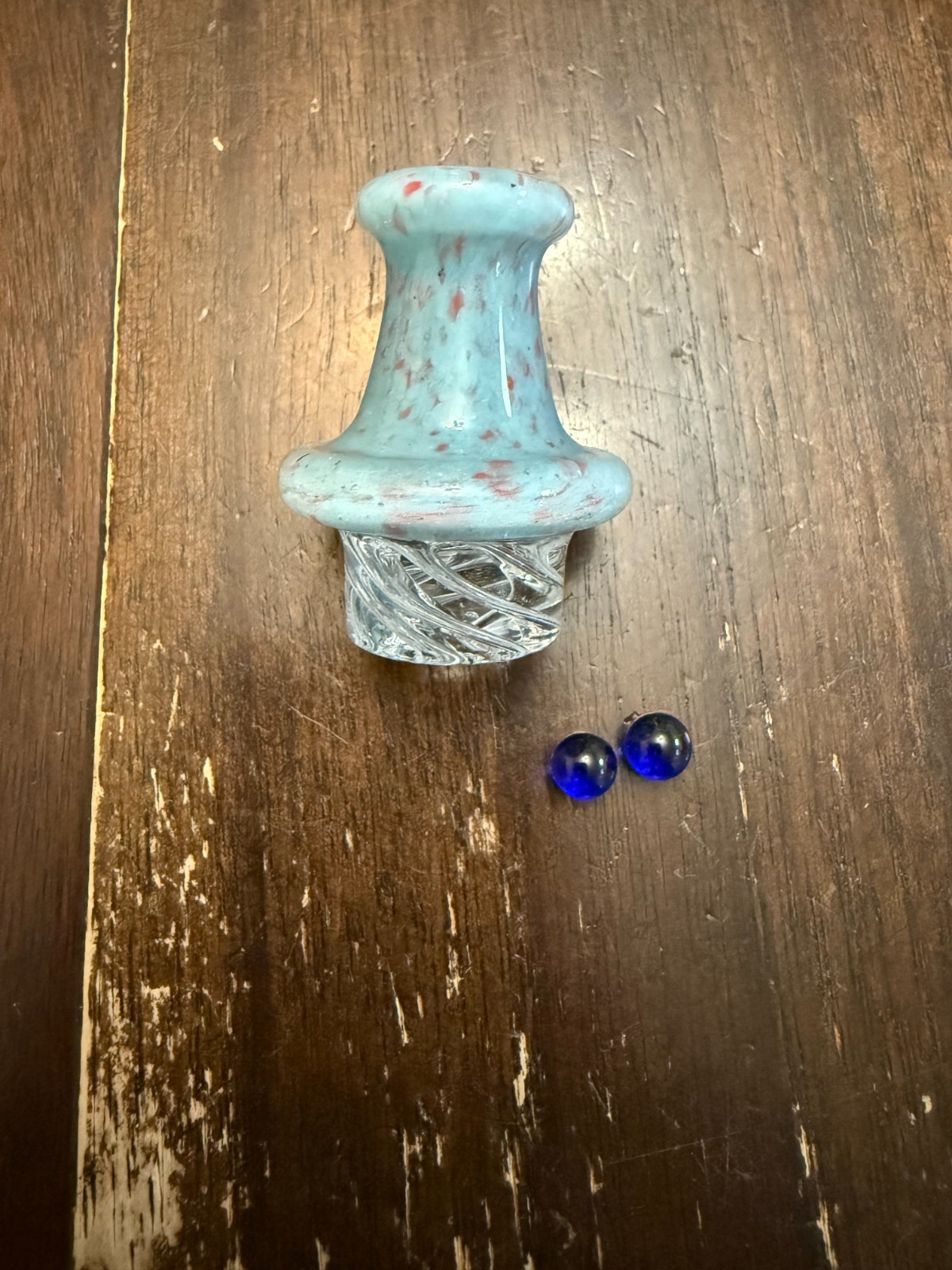 Glass Airflow Directional Spinner Bowl Cap - Wide 25mm Blue w/ Blue Beads