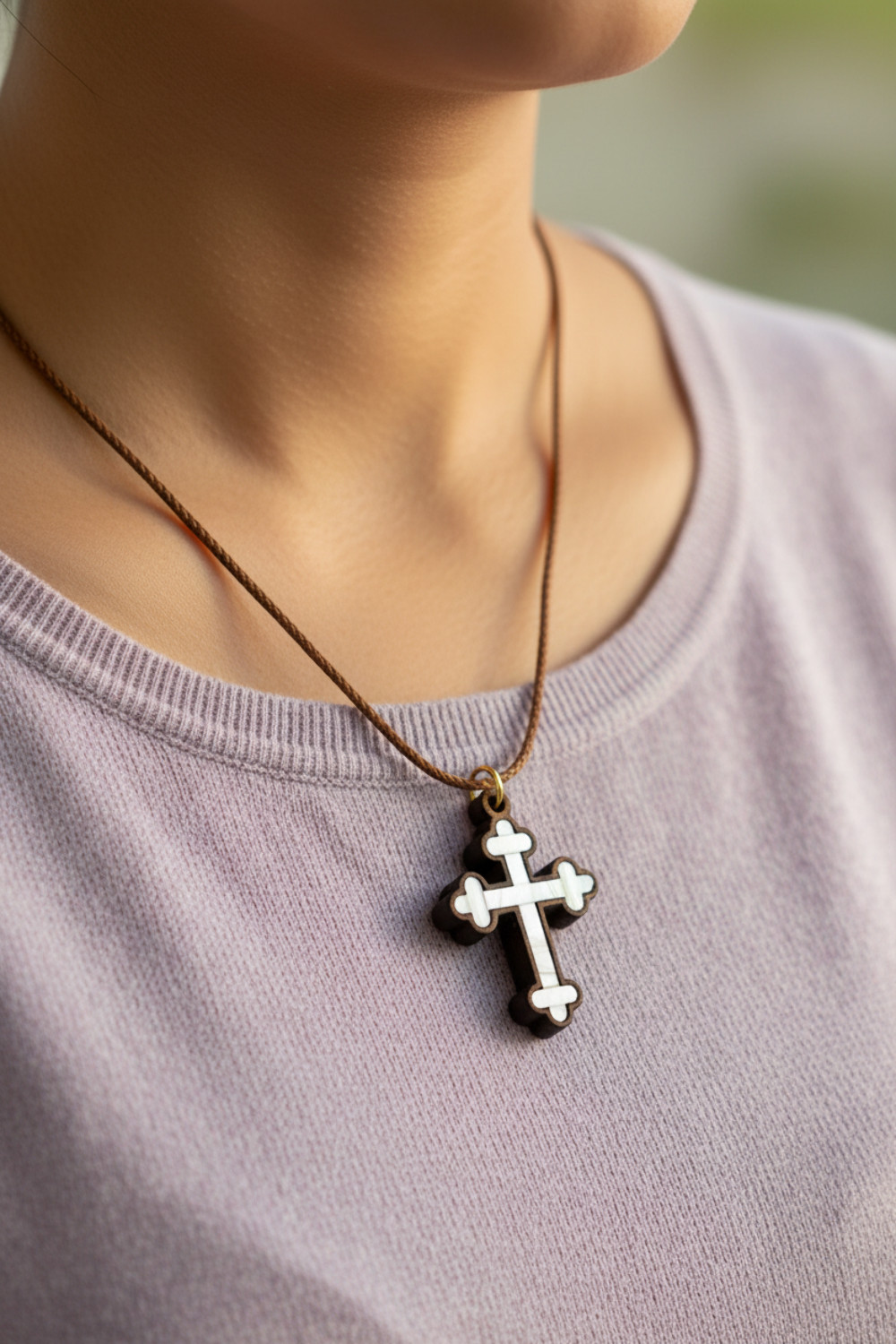 Mother of Pearl Budded Cross Necklace