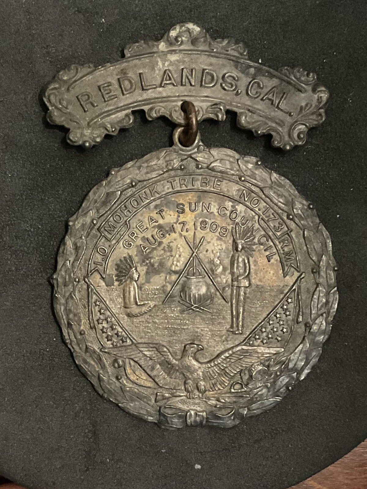 Improved Order of Red Men Mohonk Redlands 1909 Great Sun Council Medal IORM