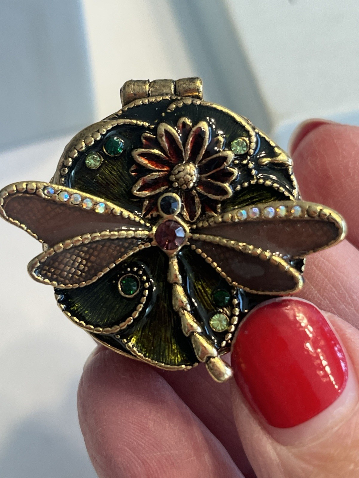 Vtg Monet Dragonfly Floral Enameled Jeweled Hinged Trinket Treasure Pill Box Vtg Monet Dragonfly Floral Enameled Jeweled Hinged Trinket Treasure Pill Box