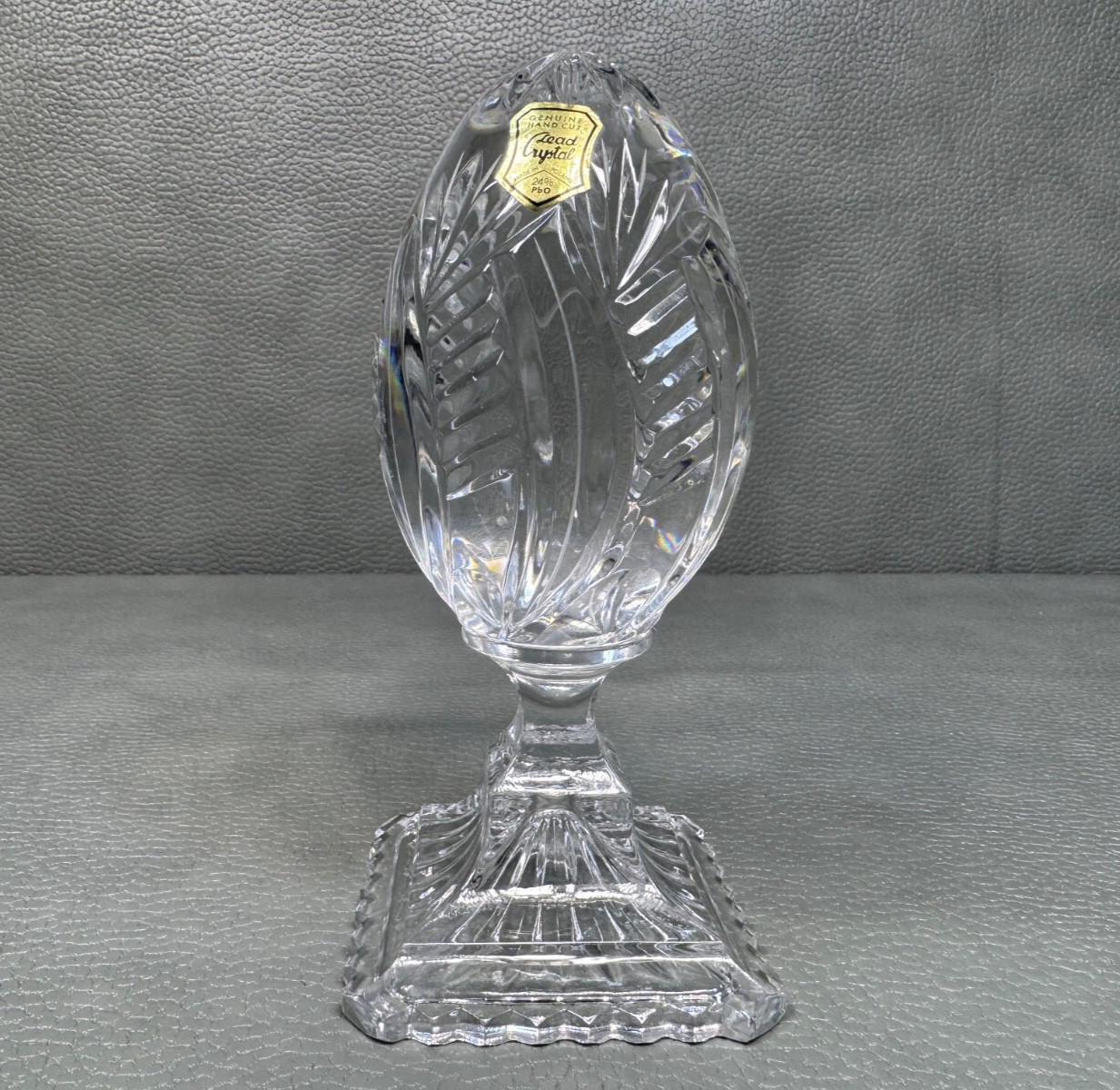 Lead Crystal Egg Pedestal Paperweight Sculpture 7 1/4