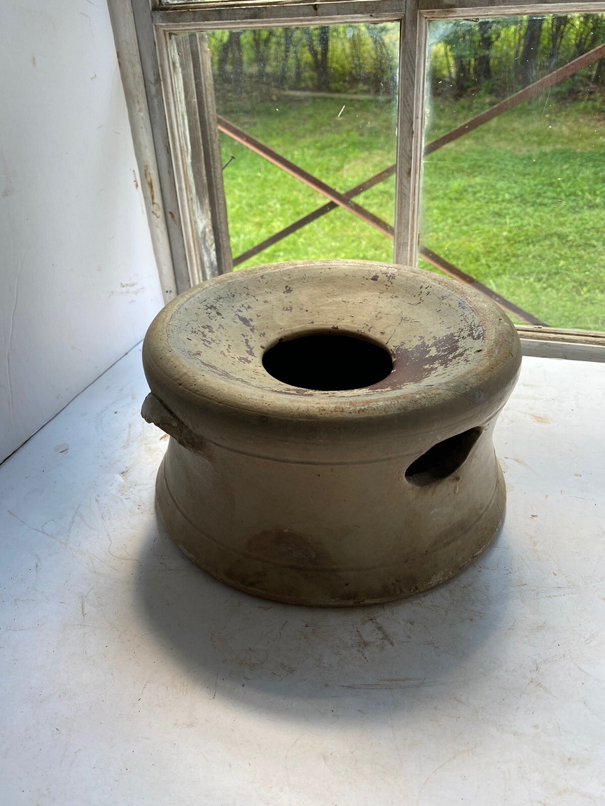 Vintage 1800 Primitive Rustic Handmade Clay Stoneware American Spittoon Cuspidor