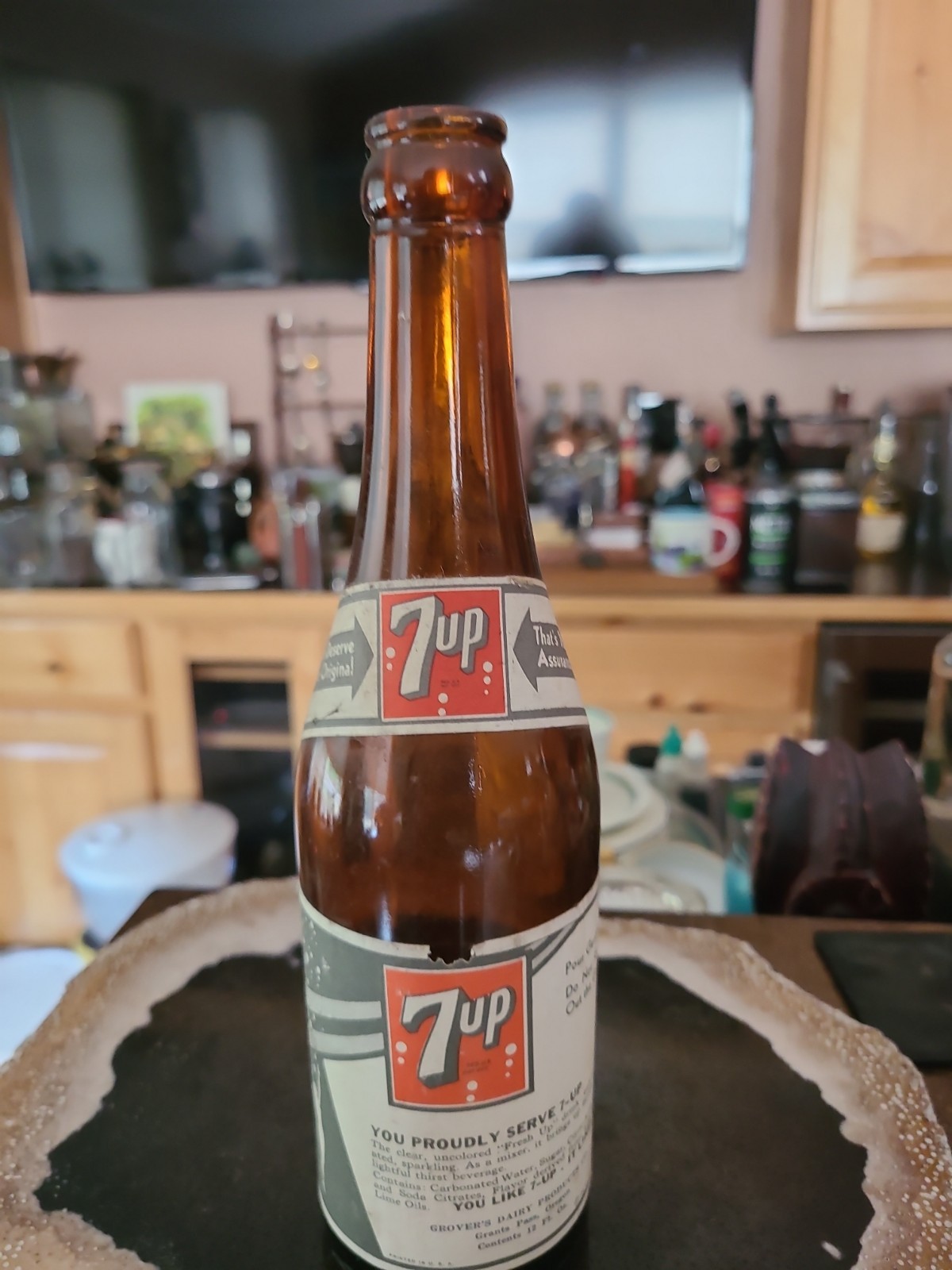 7 Up Paper Label Amber Soda Bottle Grants Pass Oregon 1939 Brown