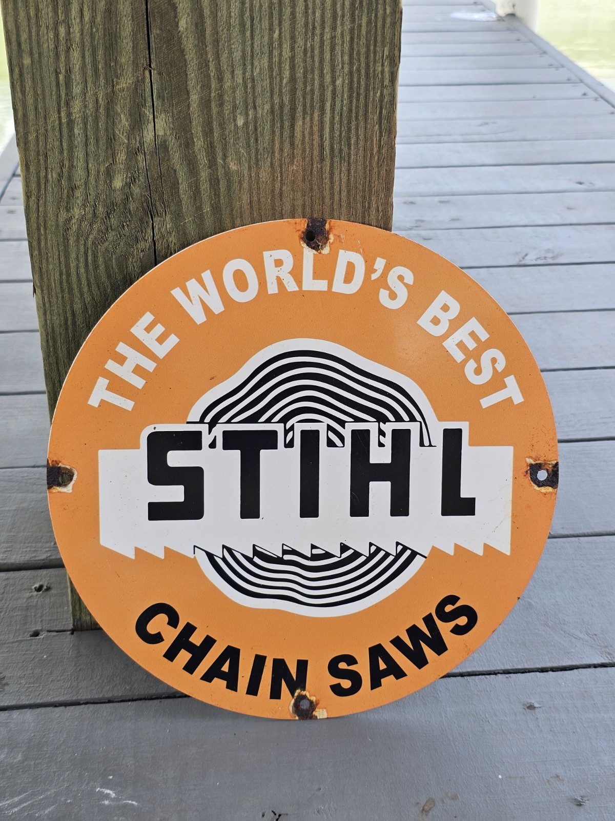 VINTAGE STIHL THE WORLD\'S BEST CHAINSAW PORCELAIN SIGN 12\