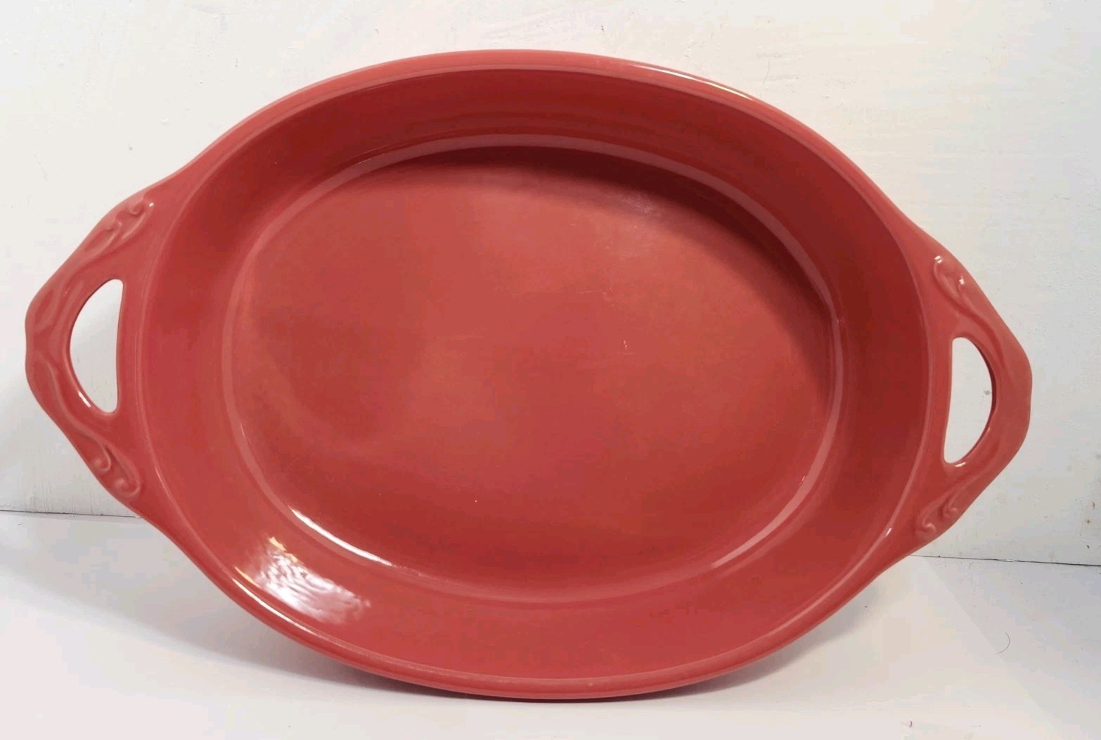 CERUTIL STONEWARE Oval Casserole Dish RED Handles Portugal 9\