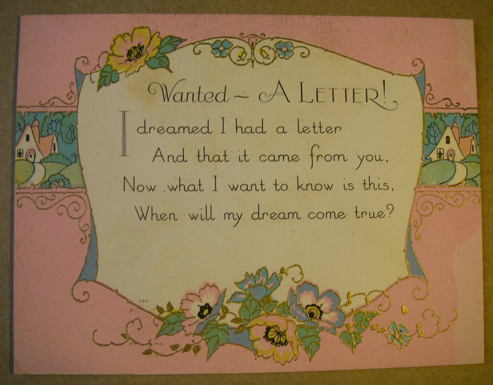 Unused Antique Vintage Spring All Occasions Postcard Card 20s Pink Embossed