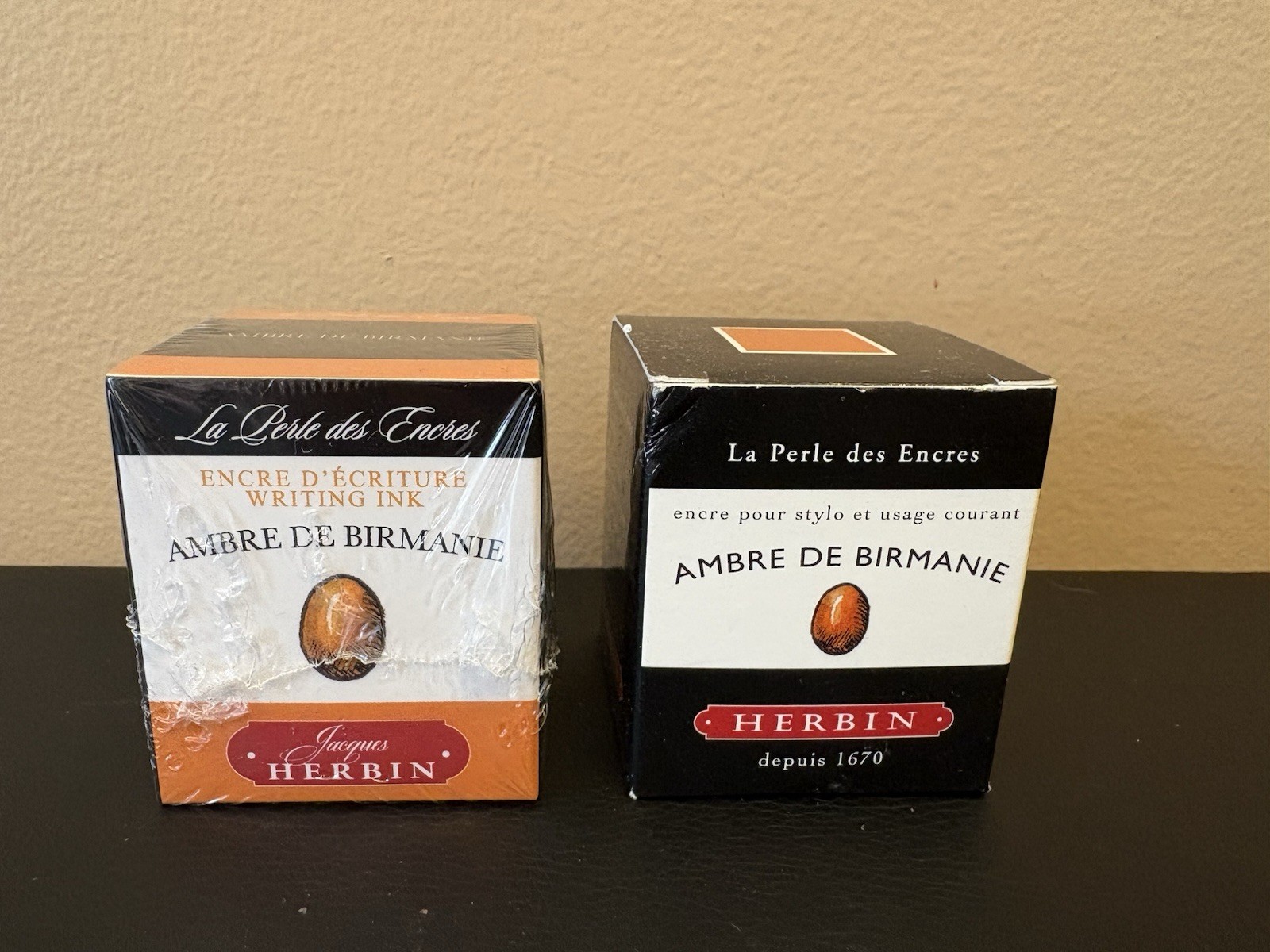 J HERBIN BOTTLED FOUNTAIN PEN INK 30ML Ambre De Birmanie Lot Of 2