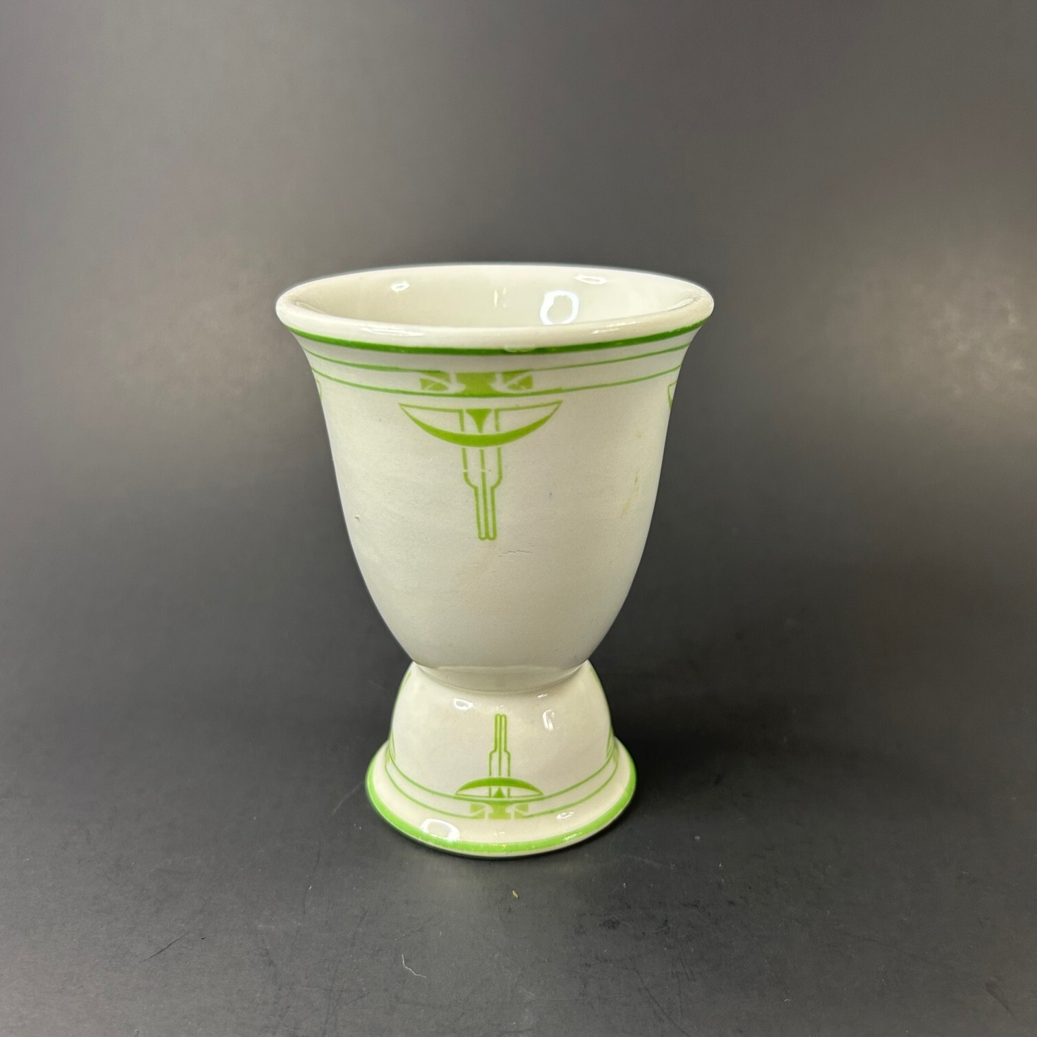 Ironstone Double Egg Cup with Lime Green Art Deco Design Ironstone Double Egg Cup with Lime Green Art Deco Design