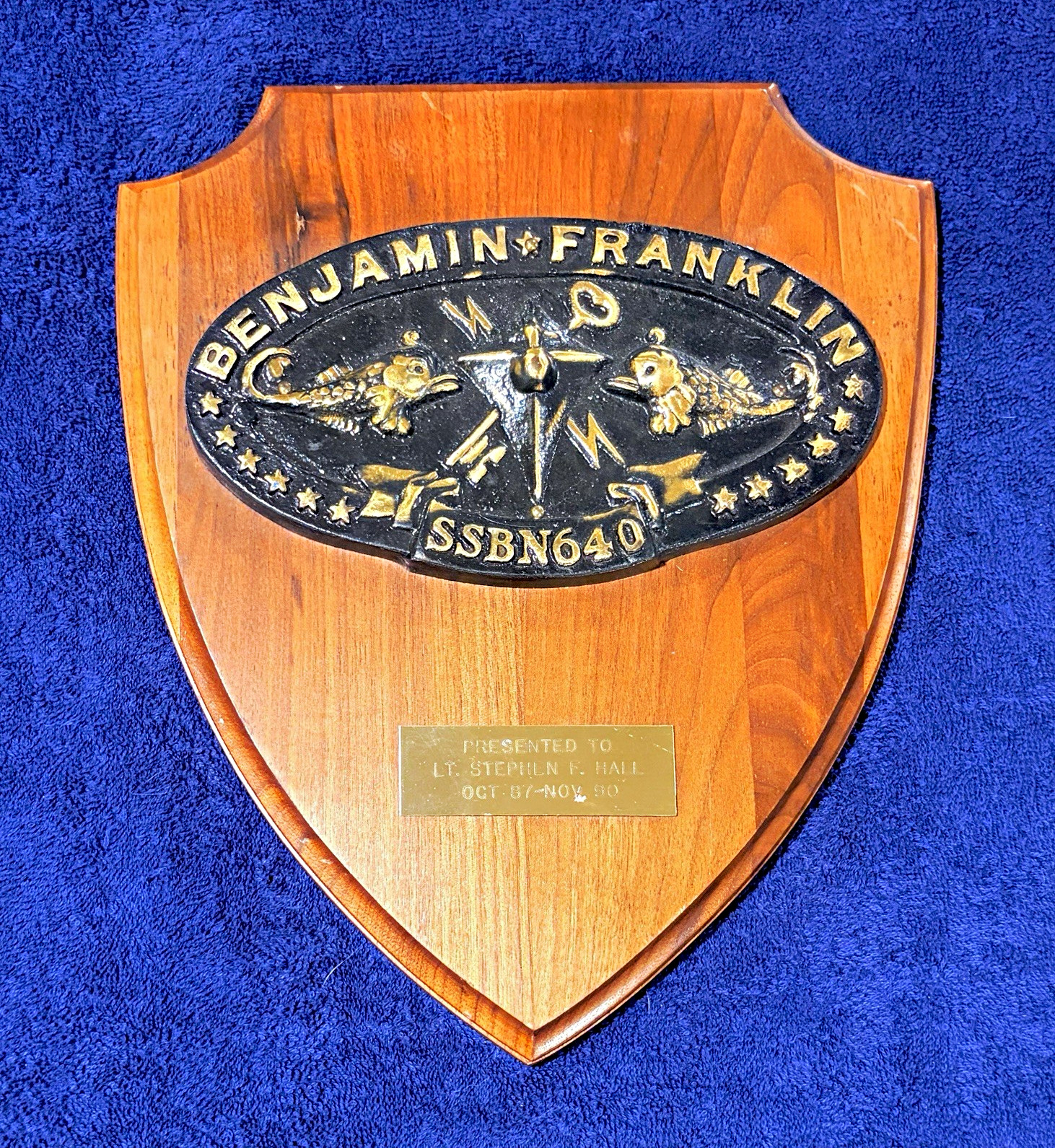 USS Benjamin Franklin SSBN 640 US Navy Wooden Plaque - LT S. Hall