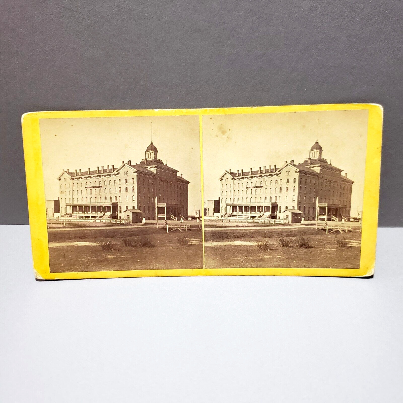 Chicago Stereoview  Union Stock Yards Transit House Hotel Early View c.1860's