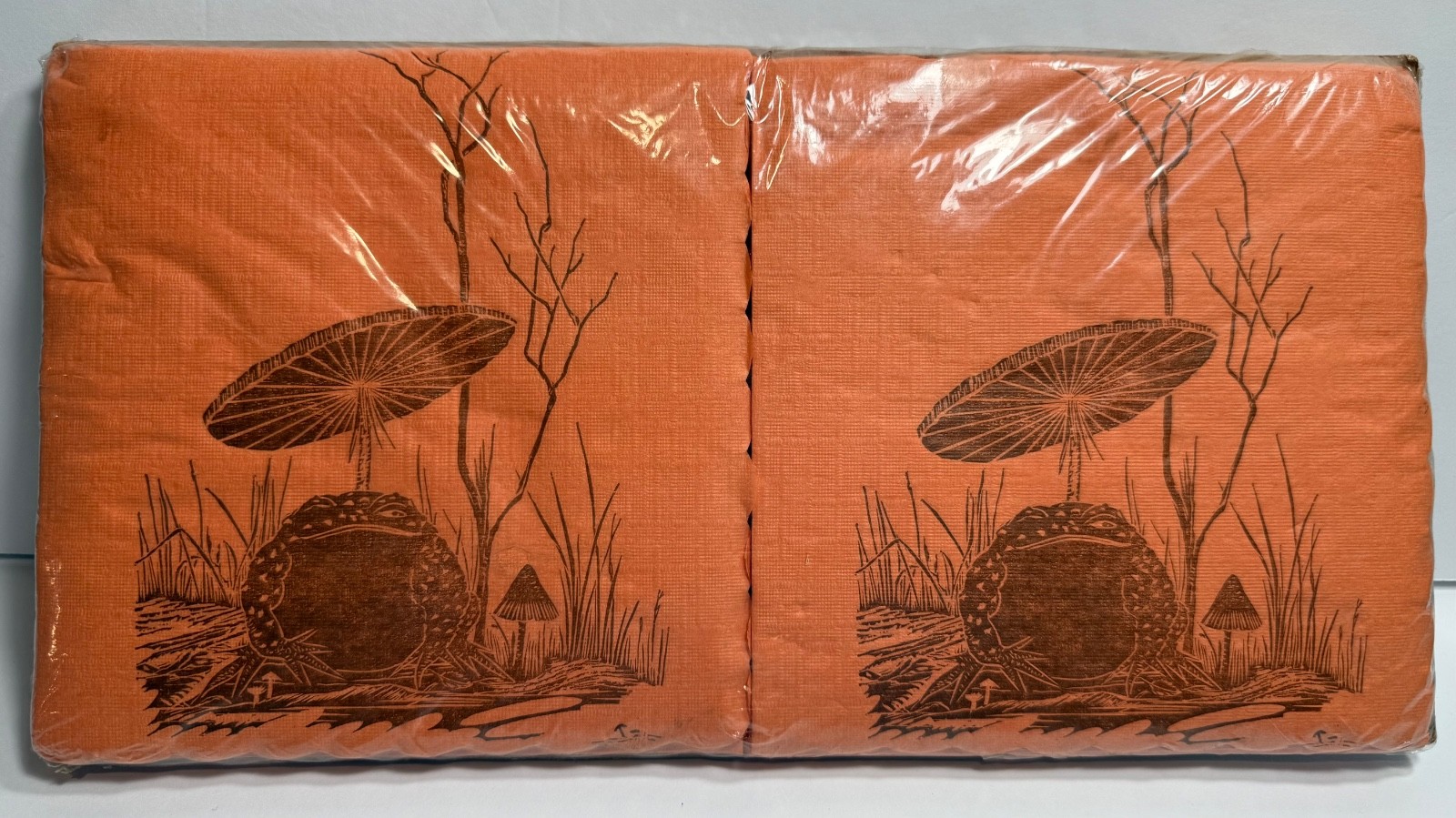 Vintage Gwen Frostic Frog Toad Mushroom Orange Paper Block Print Napkins