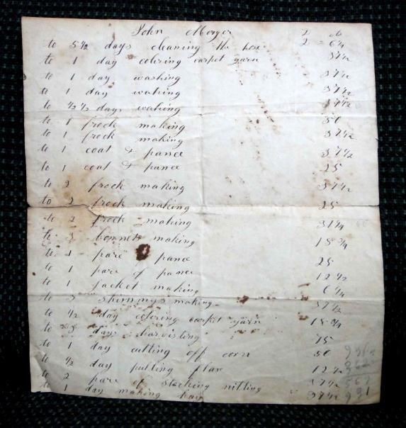 1830 antique TEXTILE FABRIC YARN MAKING handwritten receipt frystown york pa