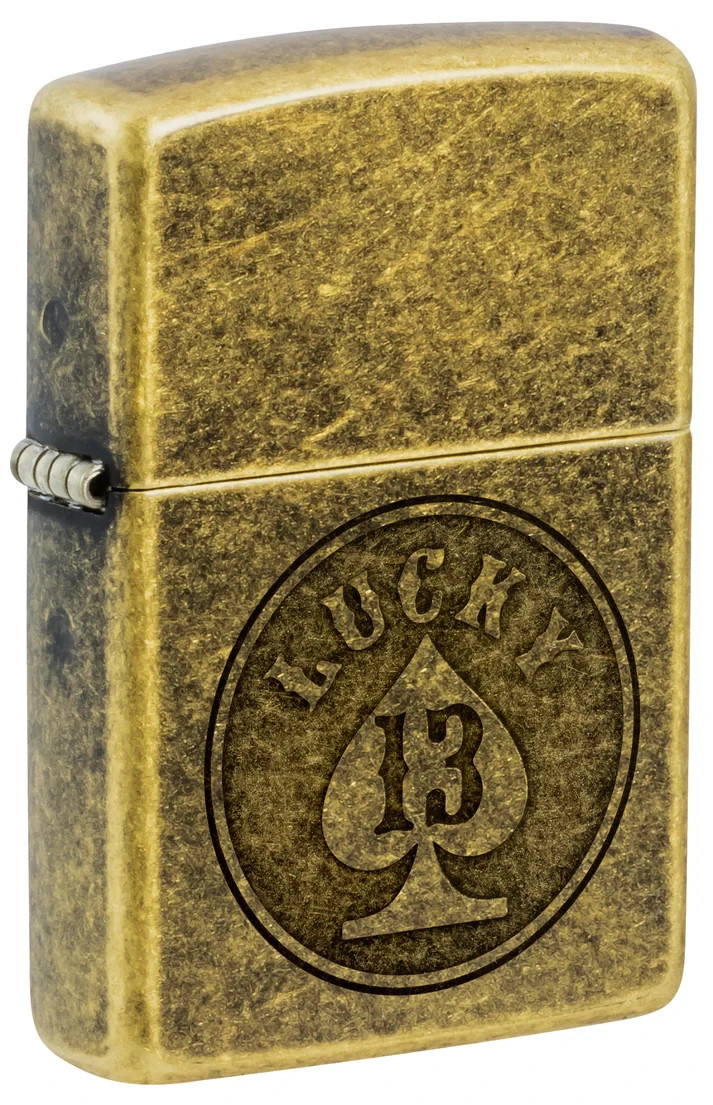 Zippo 47148, Lucky 13, Ace, Classic Antique Brass Finish Lighter, Full Size