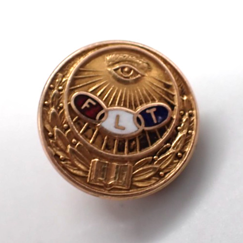 Vintage Small Gold Tone Odd Fellows IOOF FLT All Seeing Eye Screwback Lapel Pin