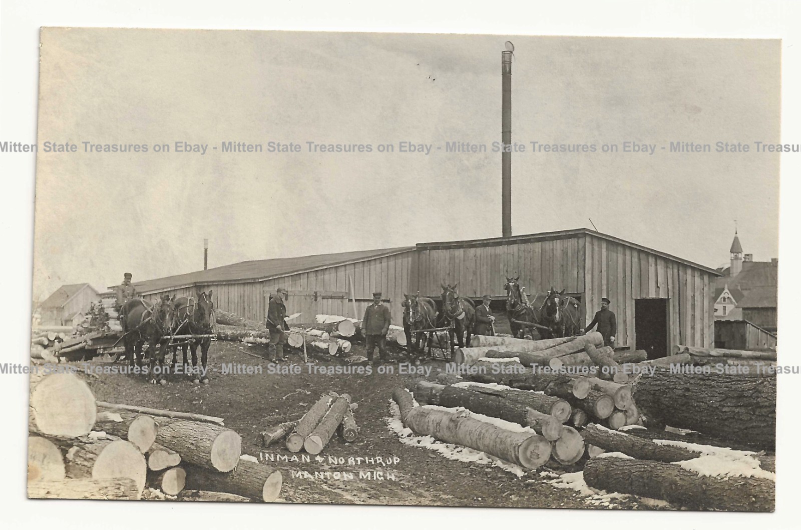 Inman Northrup Lumber saw mill Manton, Michigan; history photo postcard RPPC