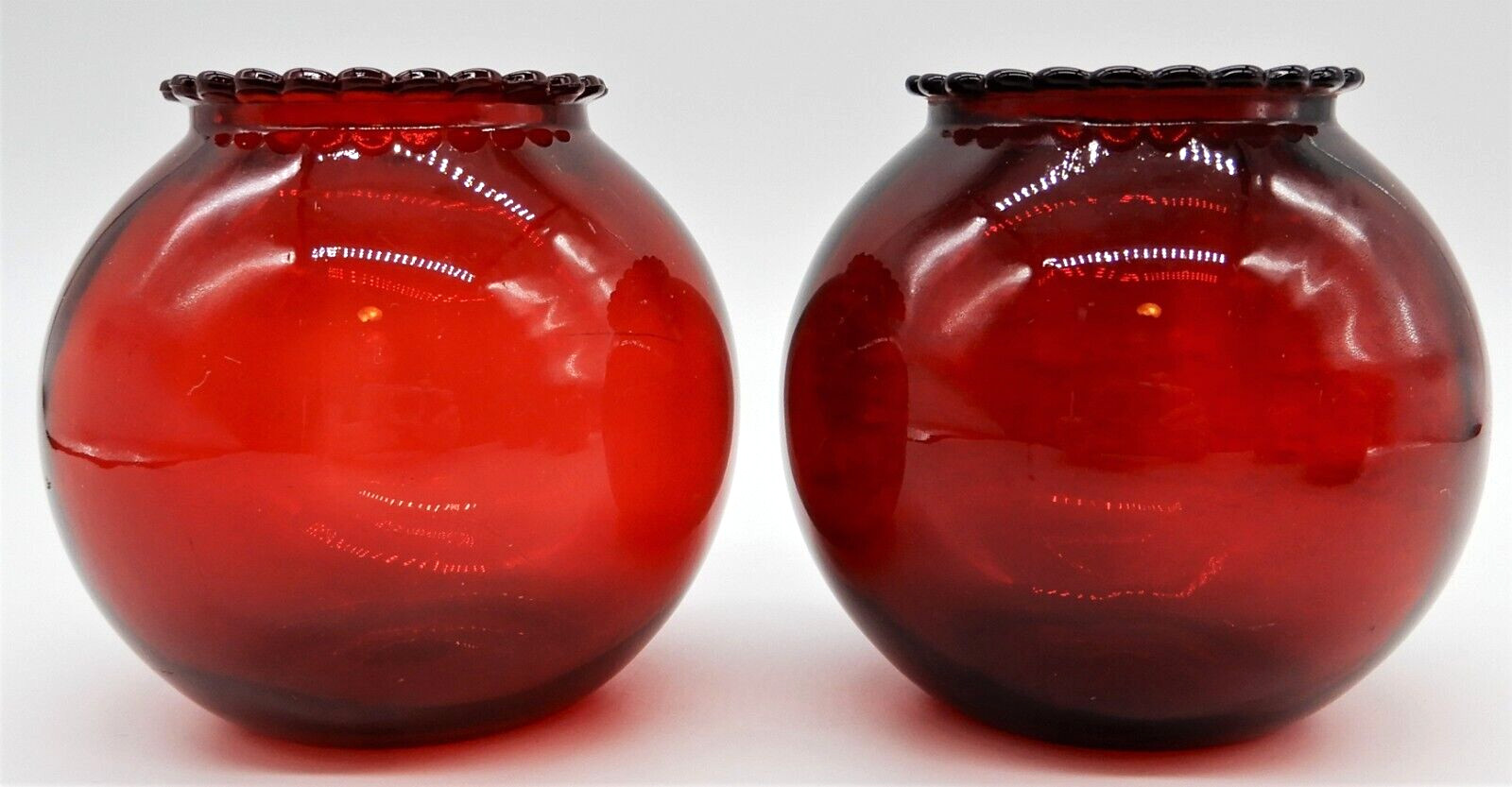 Royal Ruby Red Beaded Top Round Ball Vase 3.75