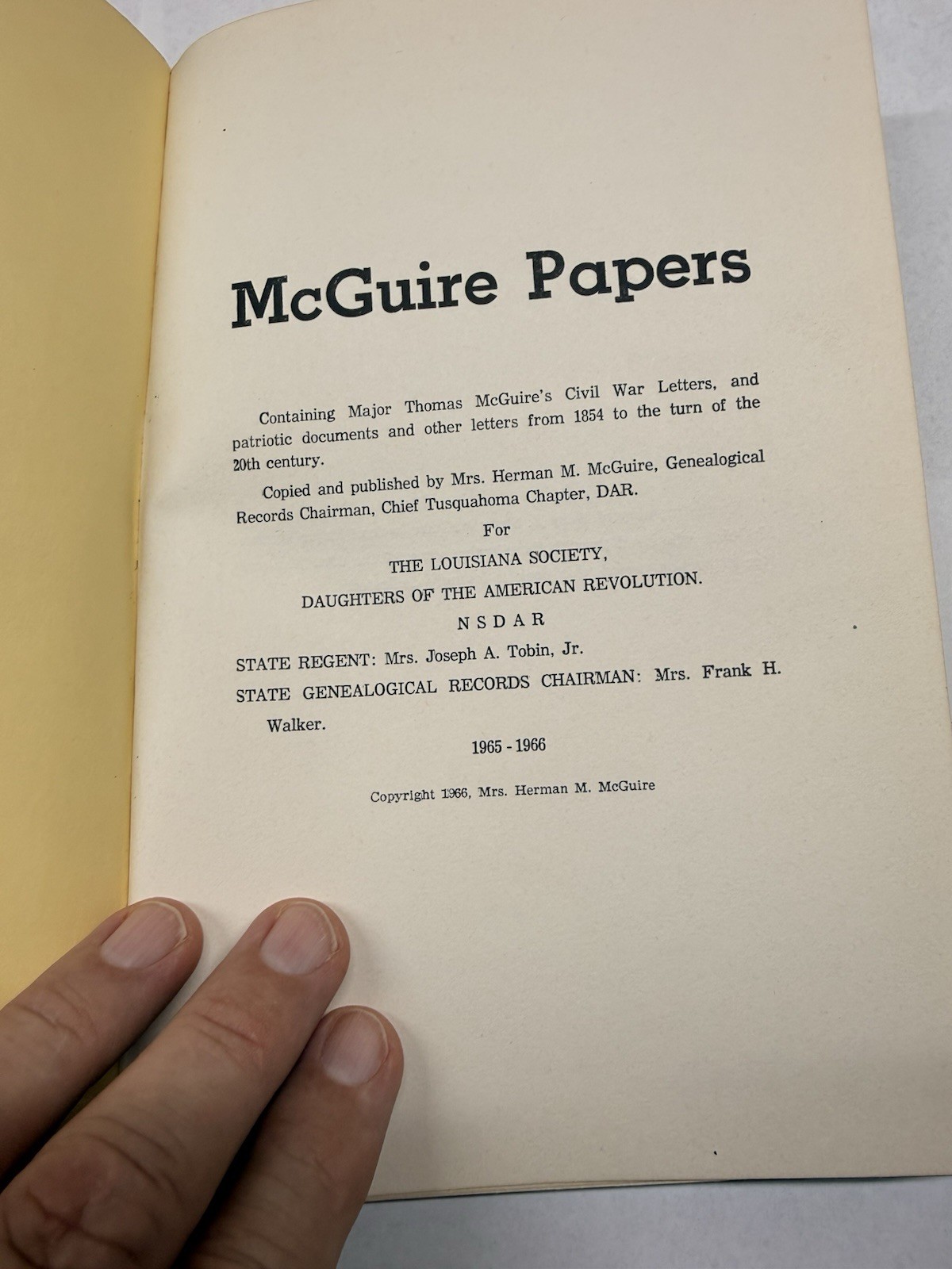 McGuire Papers 1966 Civil War Letters Louisiana DAR Confederate Genealogy 