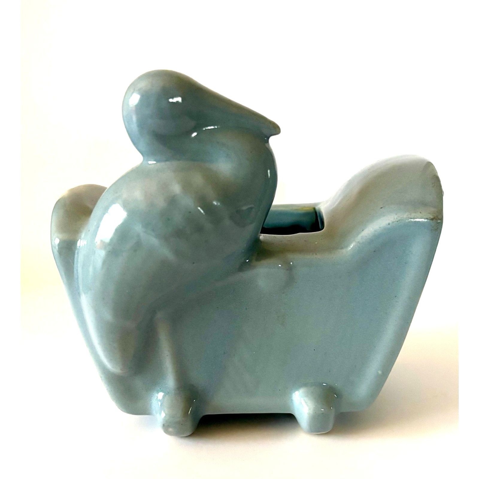 VTG Blue Ceramic Bird Planter MCM Art Pottery Small Planter Vase Figurine Decor