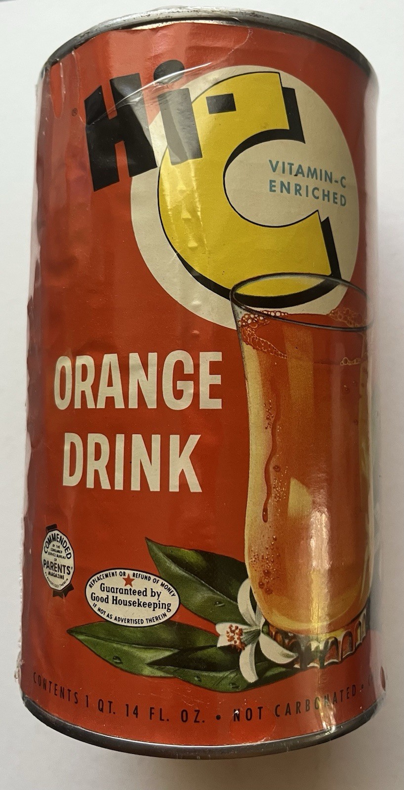 Vintage Hi-C Orange Drink Juice 1Qt 14Oz Advertising Tin Can 1954-1957