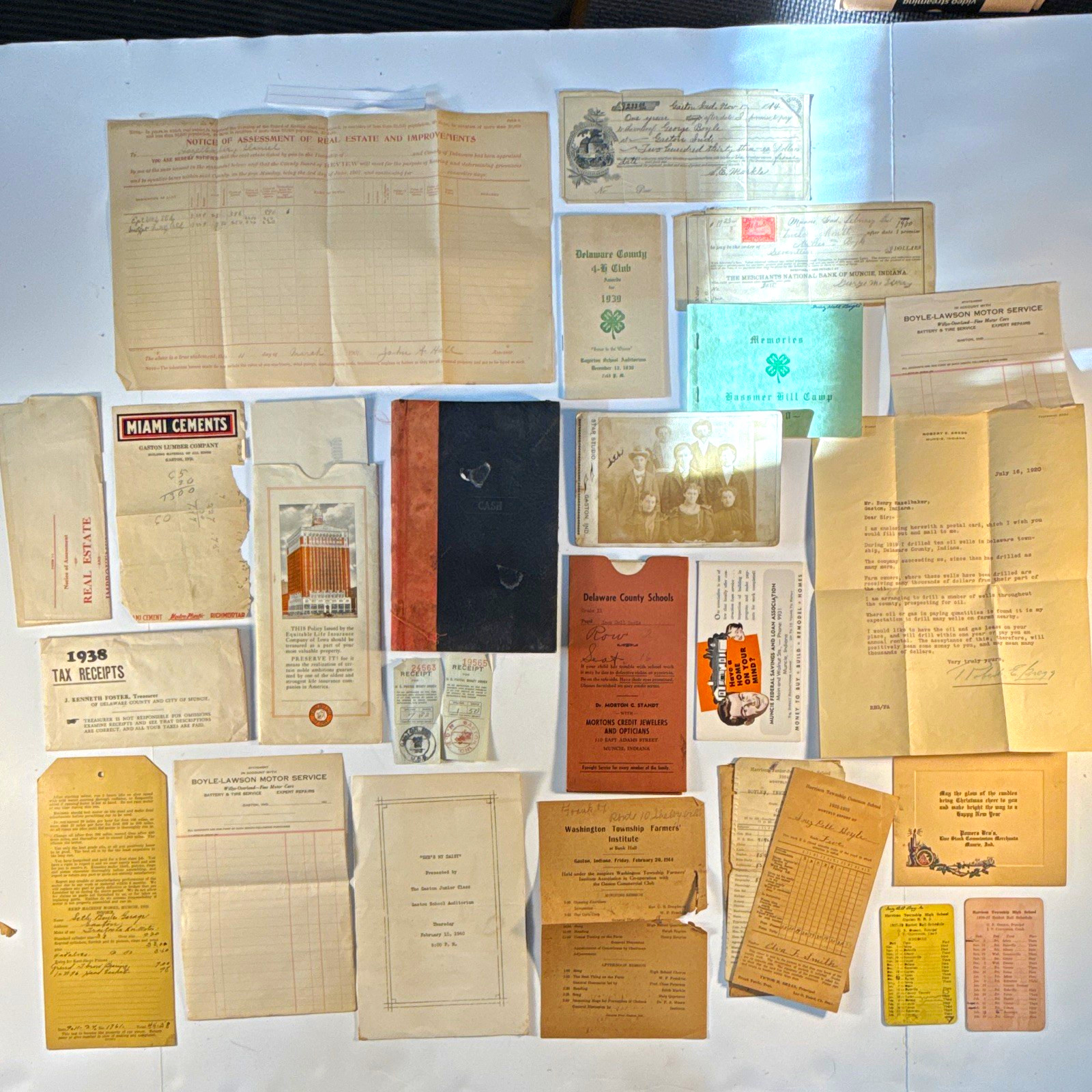 1930s-40s Muncie Gaston Indiana Delaware County Ephemera 4-H Tax Receipts Lot