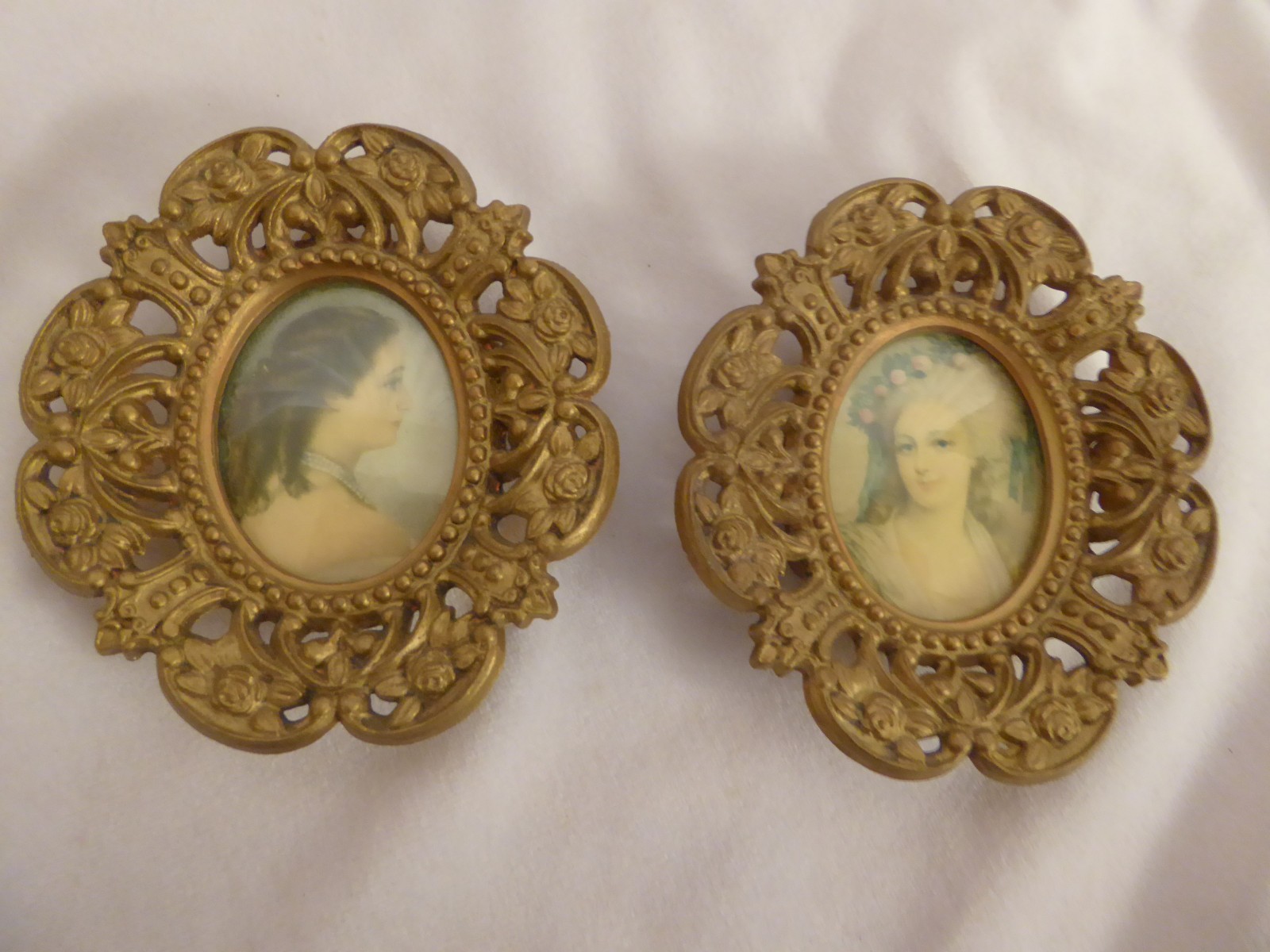 Pair Vintage Cameo Creations Empress Eugenie, Princess Lamballe, 4.5\