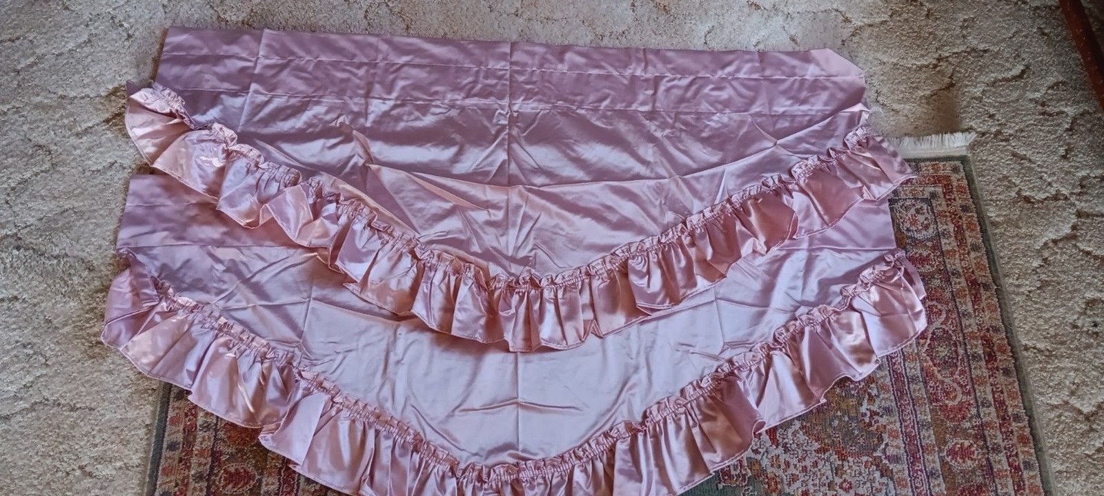 Vintage 70s JC Penney Pink Ruffle Satin Curtain Valance Set 47\