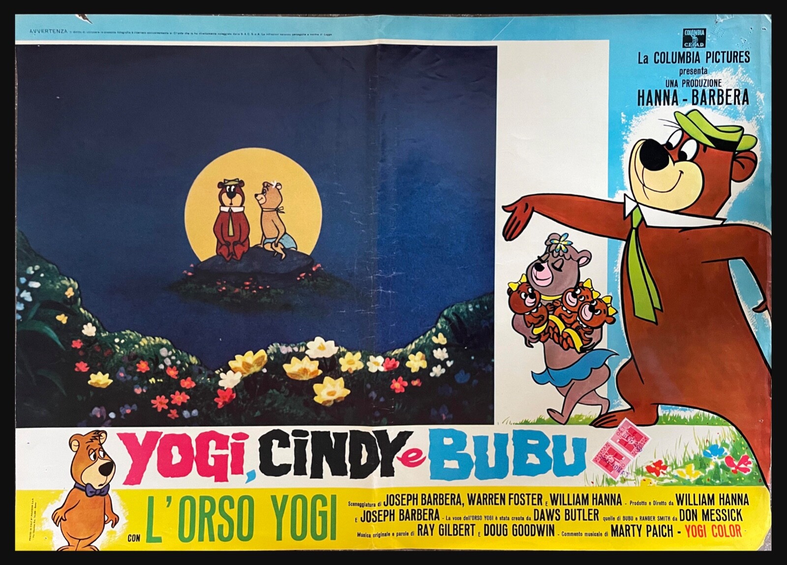 YOGI BEAR, CINDY, & BOO-BOO -  Original  1964 Italian Theater Poster 29\