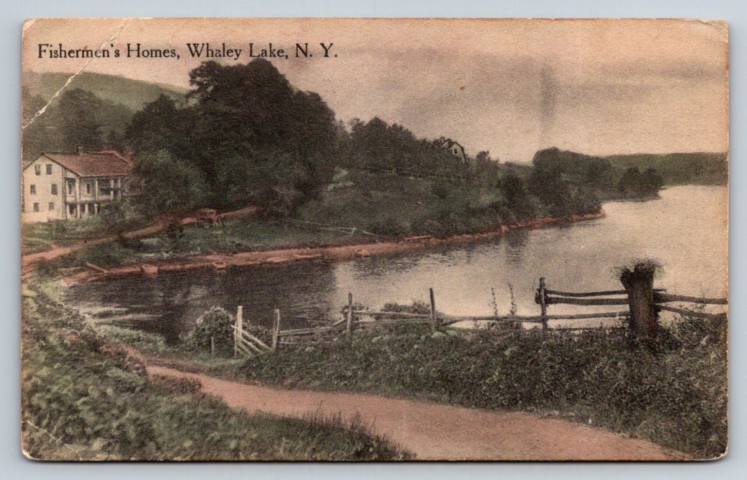 Whaley Lake NY Fishermen's Homes Postcard Artcino Series J.R. Davis