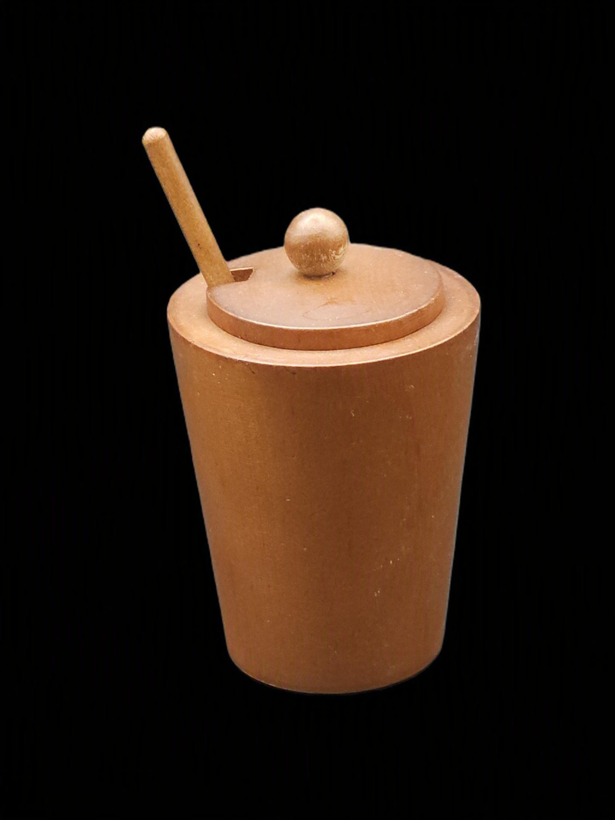Wooden Salt Cellar with Lid and Spoon