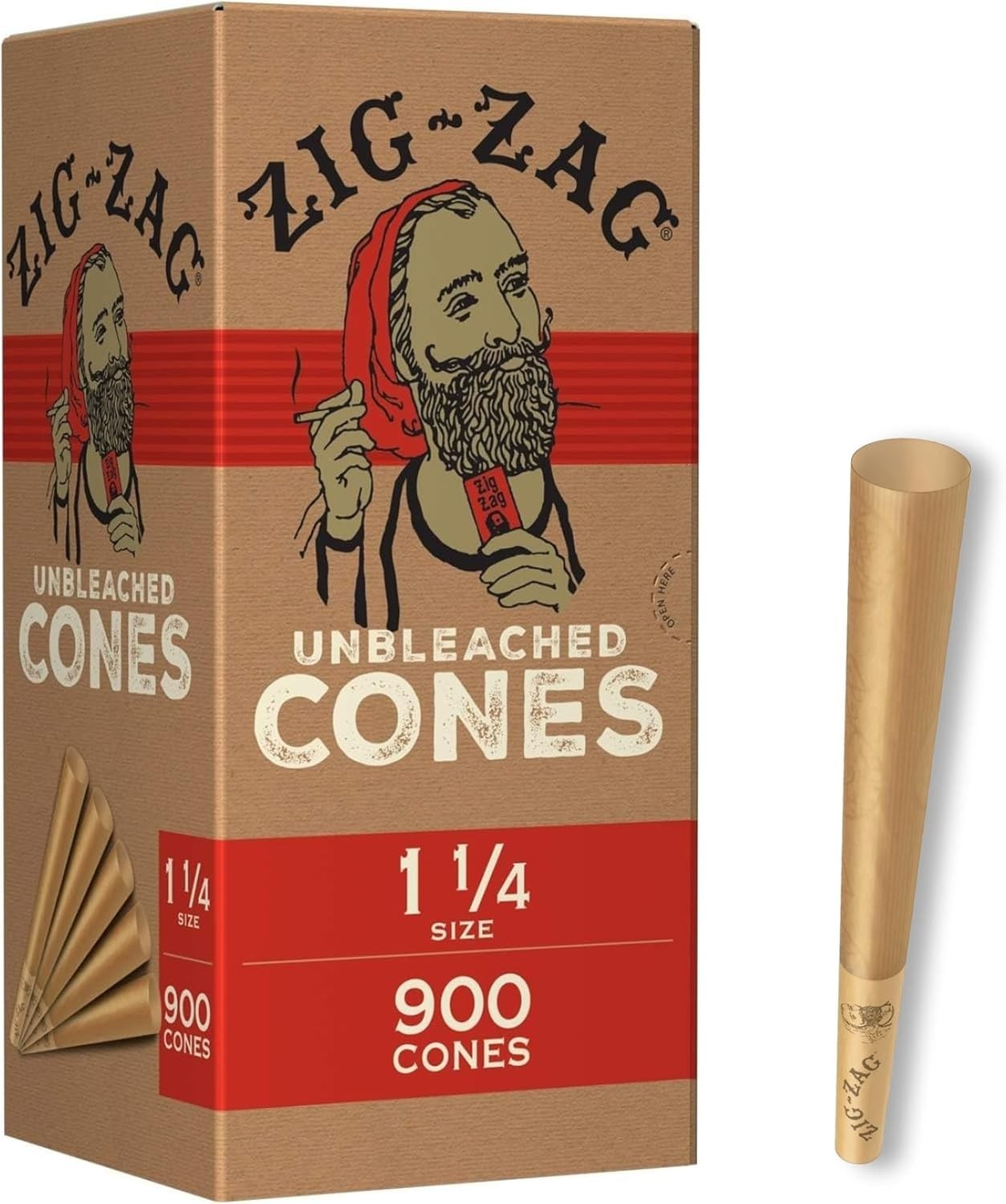 ZIG-ZAG Pre-Rolled Cones 1 1/4 Size Unbleached Natural Rolling Cones Bulk 900ct