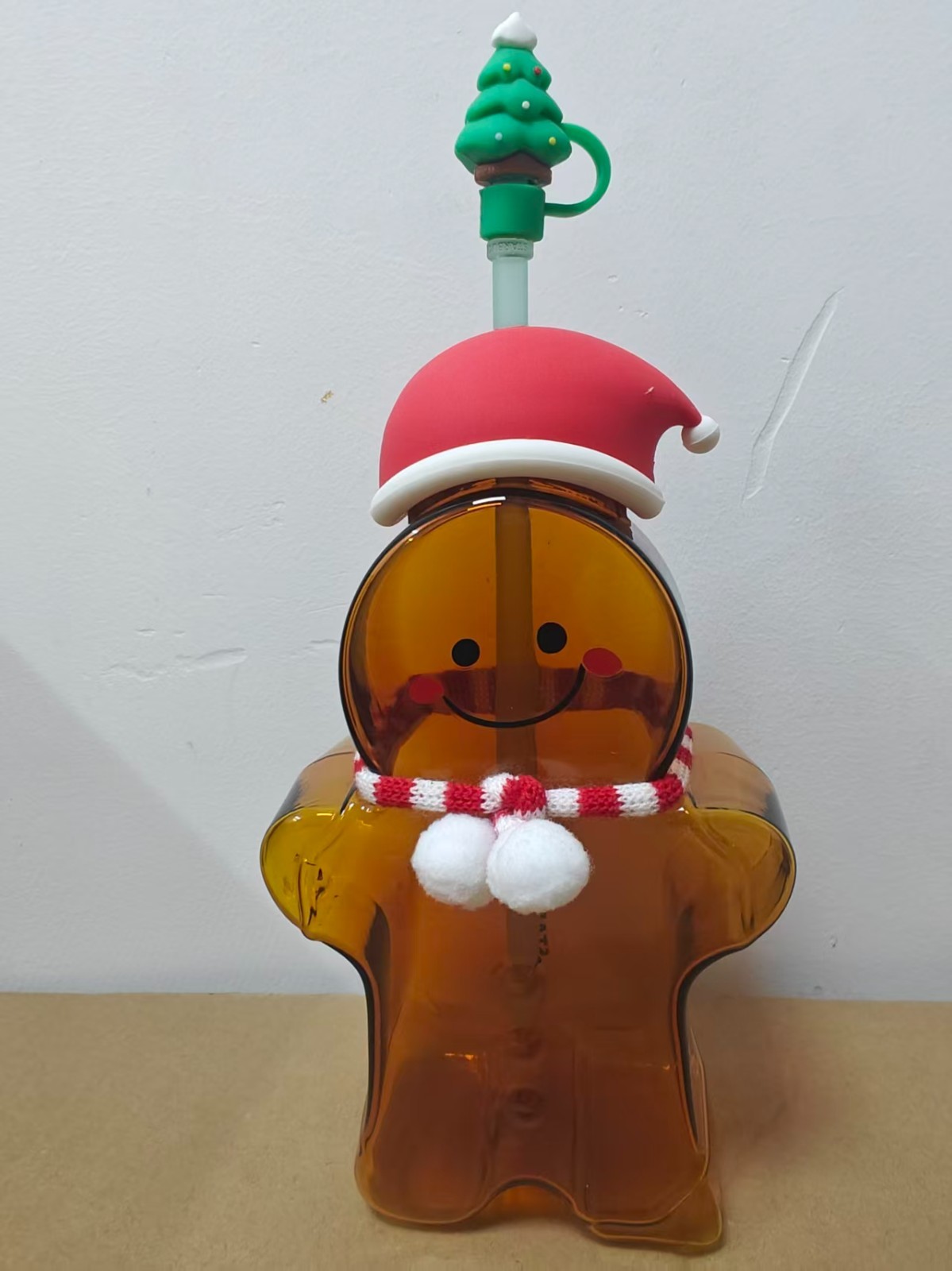 Starbucks Festive Christmas Cute Gingerbread Man Shaped Glass Straw Cup - Gift