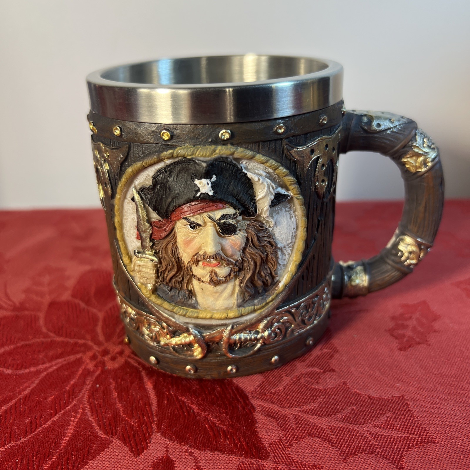 Pirate Mug. Ebros Pirate Caribbean Seas.  Captain Sparrow and Hook Tankard Mug.