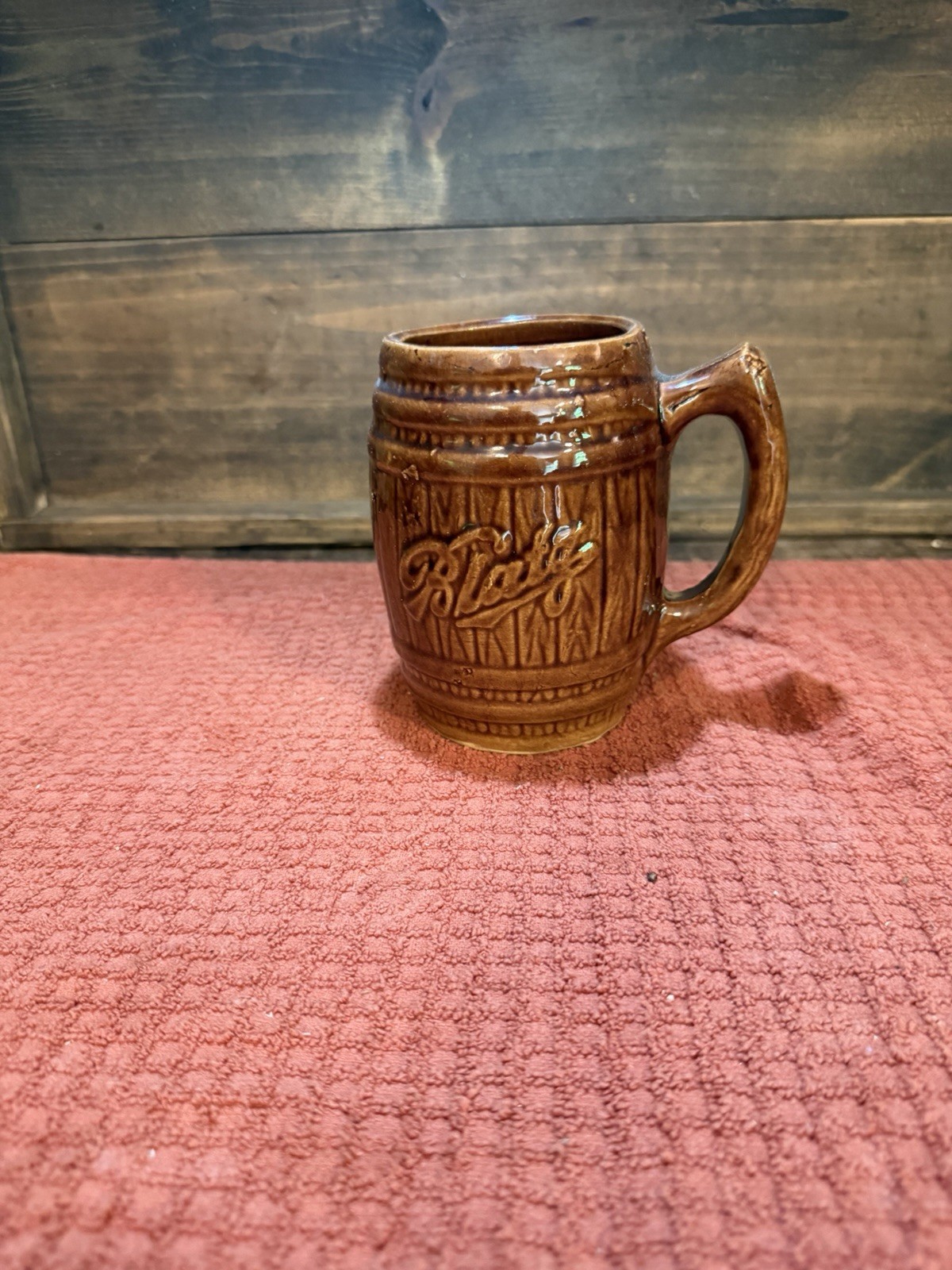 Vintage Blatz Beer Barrel Mug Brown Pottery Stein Japan