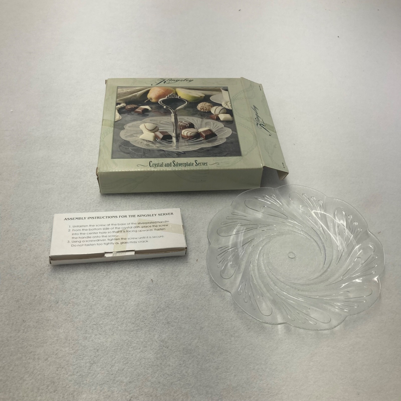 Kingsley Crystal And Silverplate Handled Server Canape Plate 8” NEW