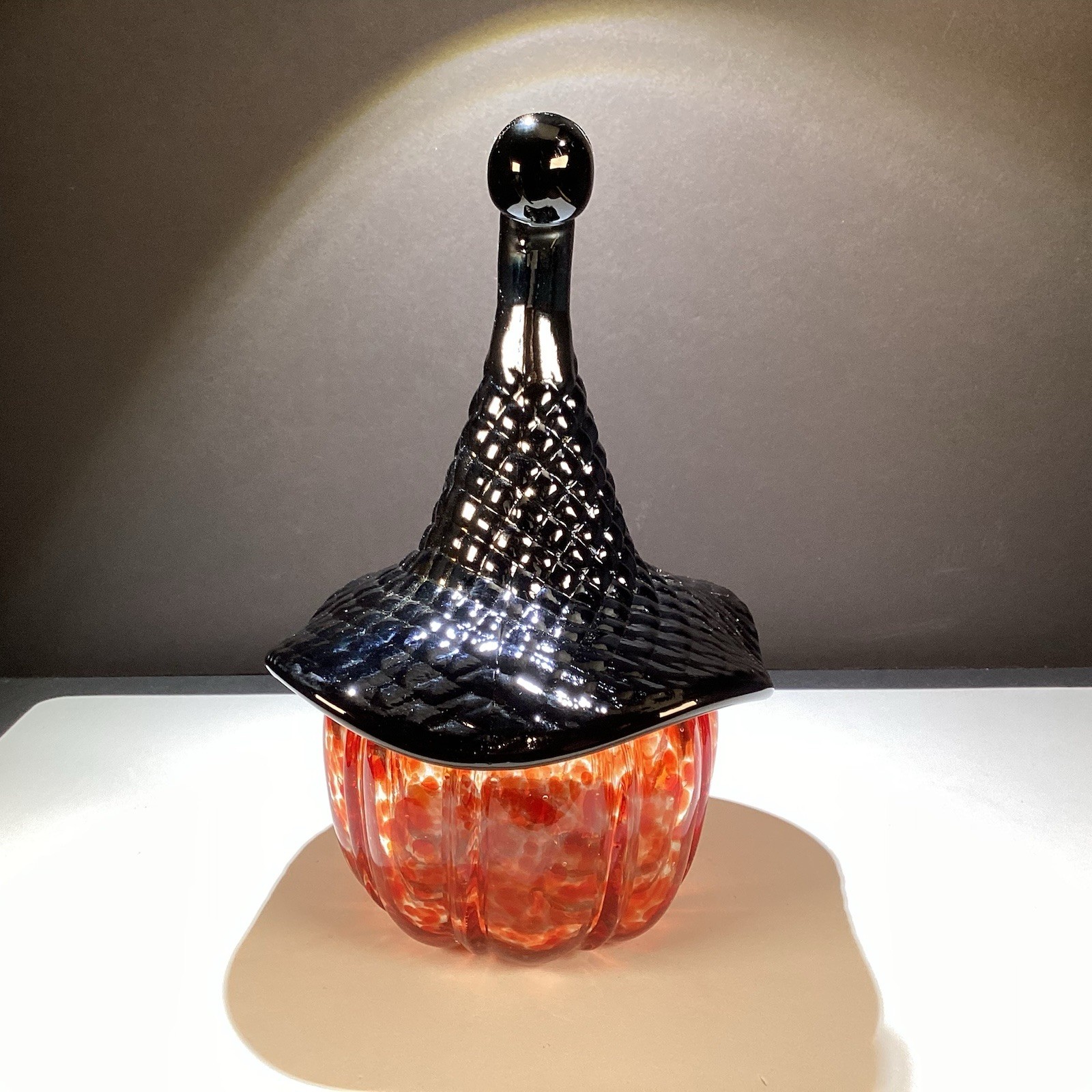 Halloween Blown Glass Witch Pumpkin W/Hat