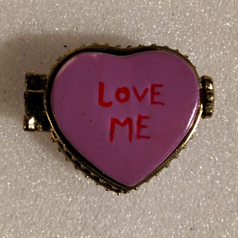 Vintage Small Heart-Shaped Hinged Trinket Box w/ Purple Lid, \