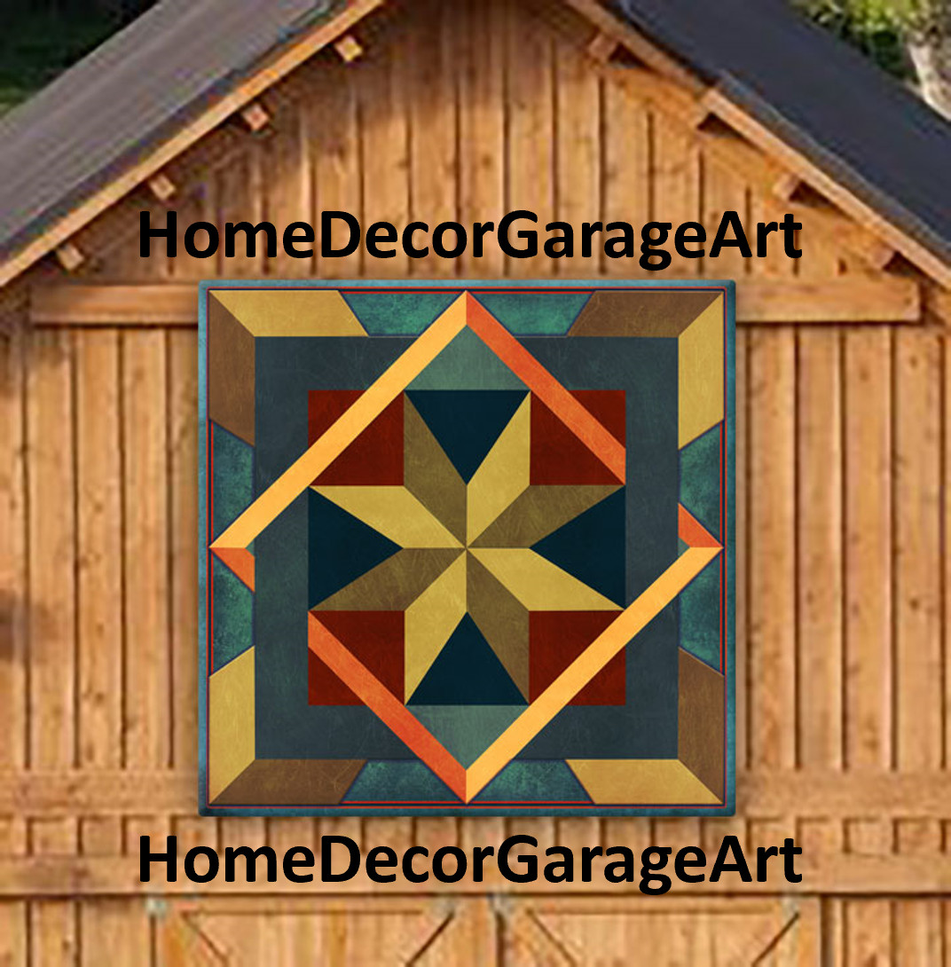 Barn Quilt Art Metal Sign, Box In Box Earth Tone 2, Pennsylvania Dutch Amish Barn Quilt Art Metal Sign, Box In Box Earth Tone 2, Pennsylvania Dutch Amish