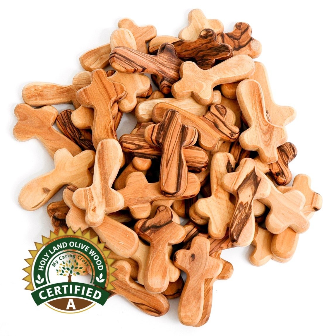 50 Olive Wood Small Pocket - Holding Crosses