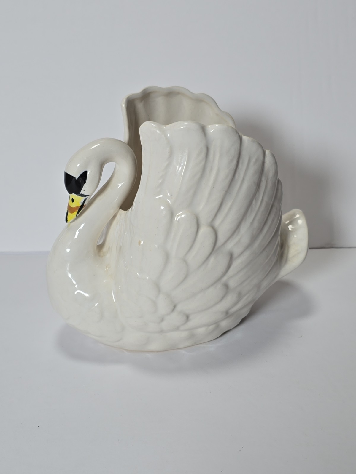 Vintage MCM Medium Glazed Glossy White Swan Planter A Few Imperfections 4.75\