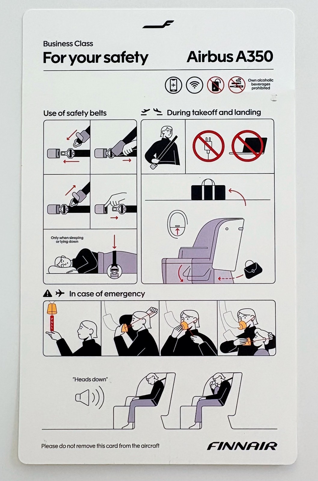 FINNAIR Airbus A350 Airline Safety Card Instructions for Business Class