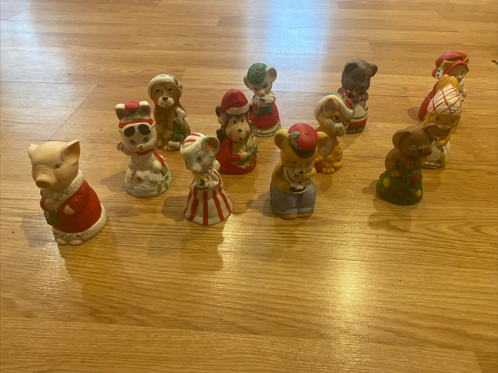 Vintage Jasco R O C Christmas Critter Bells Set of 12 Animals Bisque Porcelain