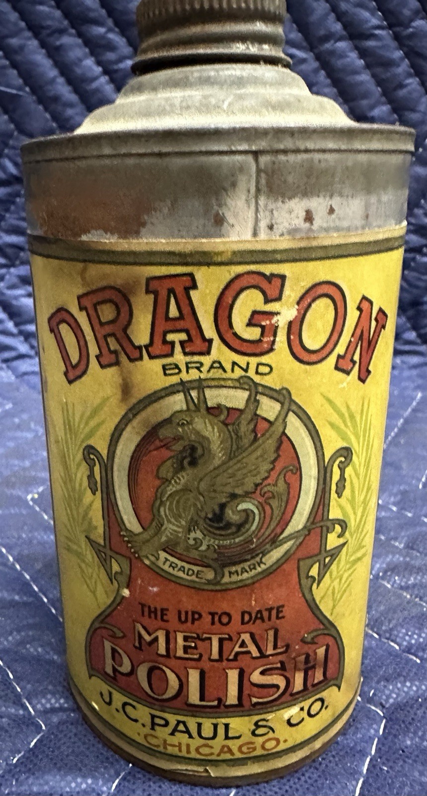 EARLY Original DRAGON BRAND METAL POLISH Vintage Can Unique ANTIQUE Old EARLY Original DRAGON BRAND METAL POLISH Vintage Can Unique ANTIQUE Old