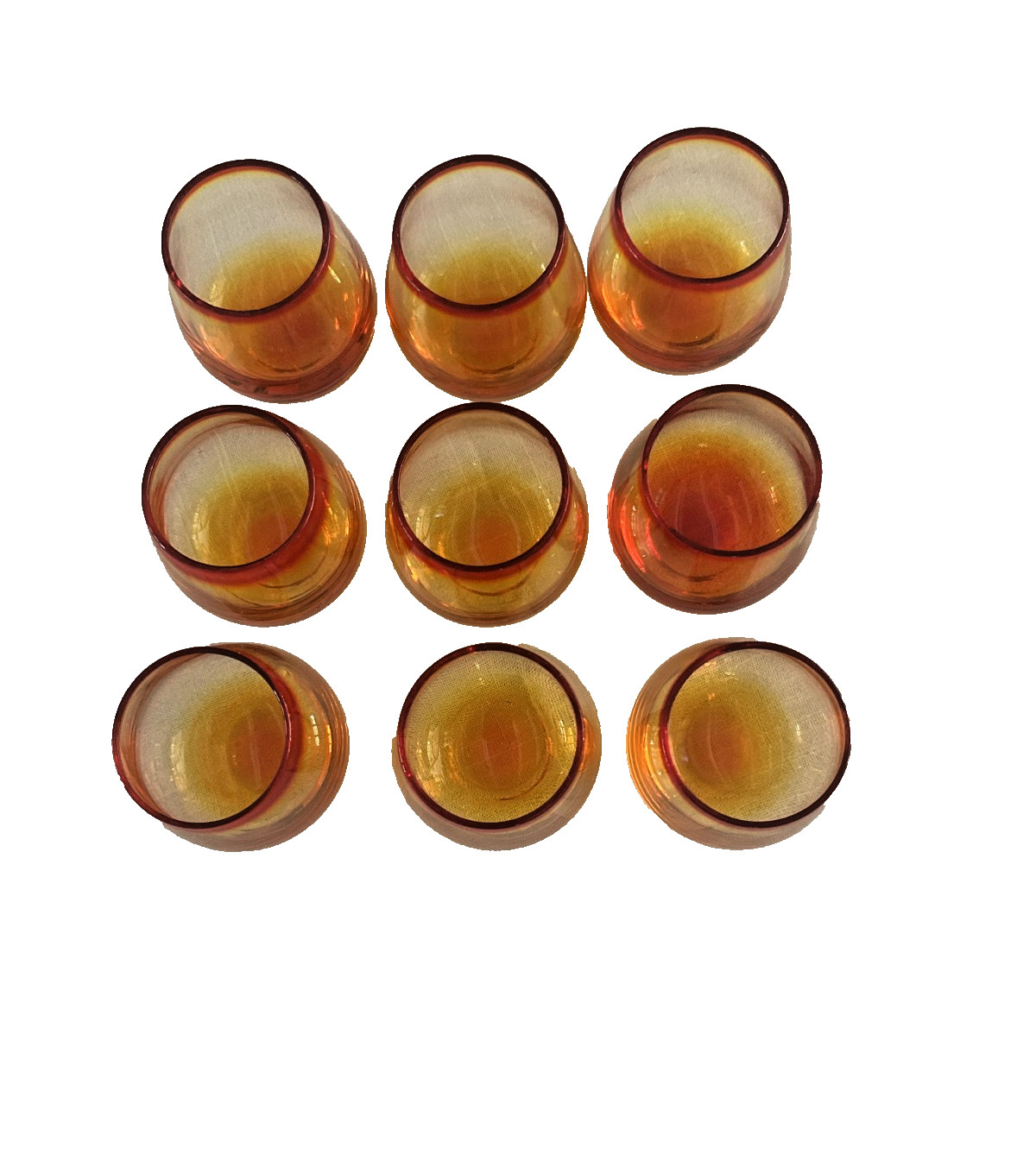 Authentic Amberina shot glass cadmium Glows (tested) set of 9 glasses- DS29