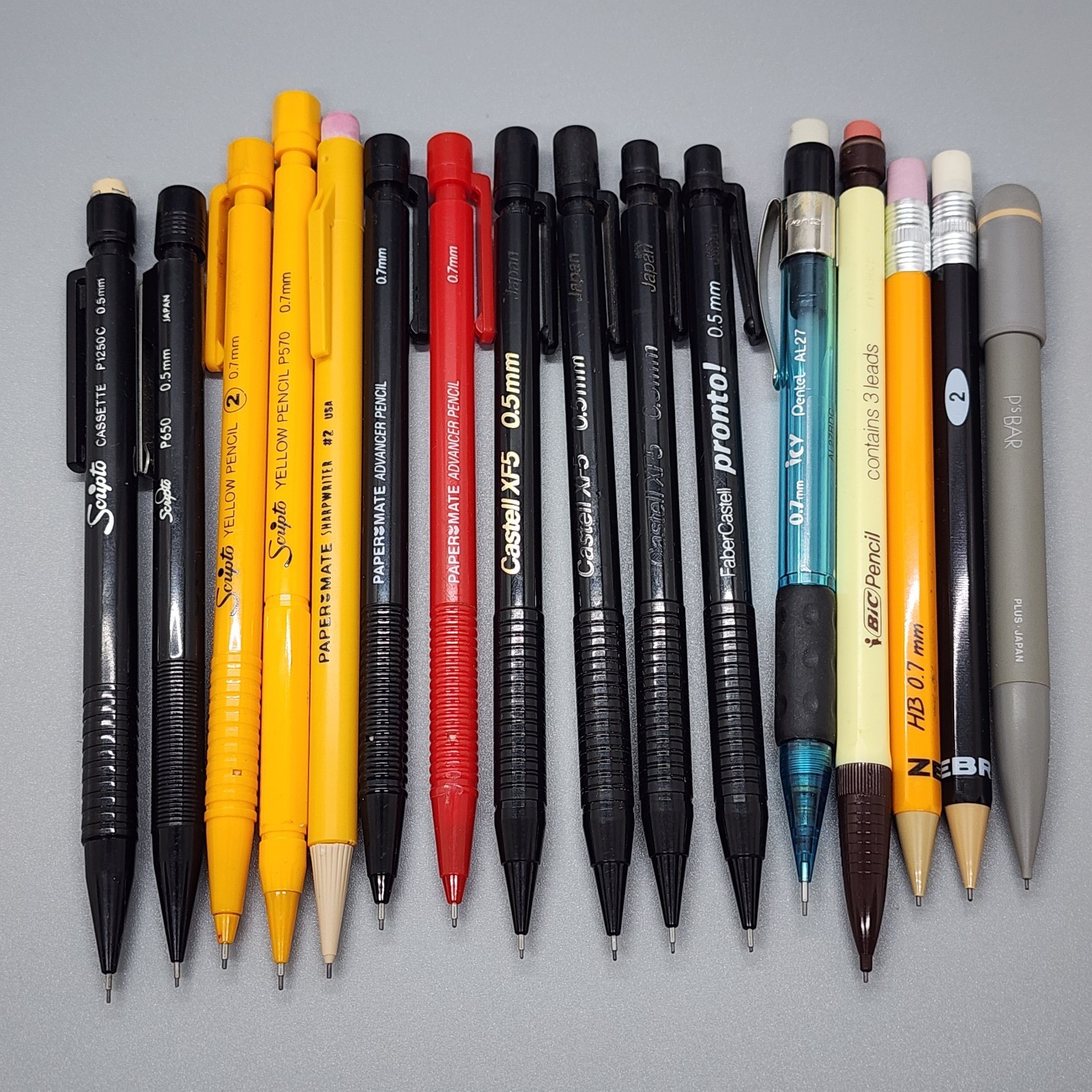 Vintage Mechanical Pencil Lot - Scripto P1250C 560 Castell XF5 Zebra Pentel Bic