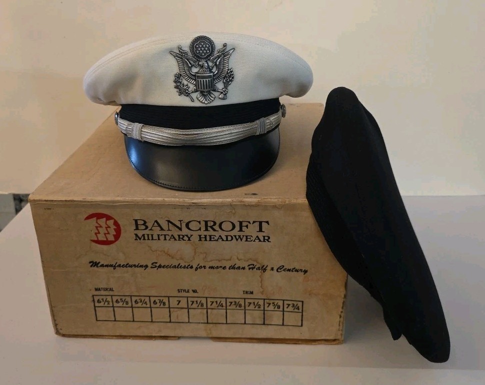 ​Vtg Bancroft Flighter Military Officer Service Cap Set | Sz 71/8 | White& Black